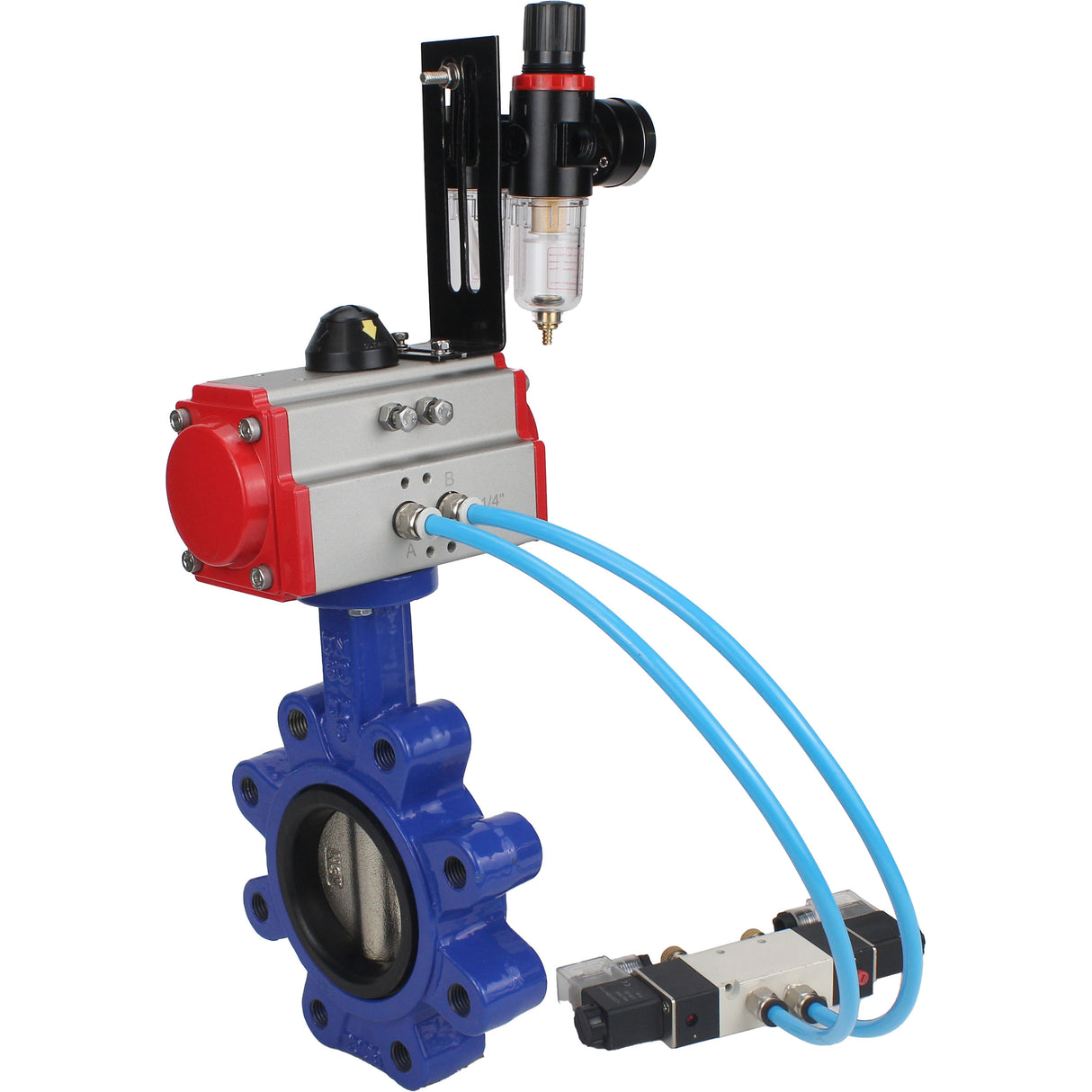 Vanne papillon d'eau Elephant WBV1616N-2W-Fb-H, matériau du corps - fonte QT450, matériau du disque - fonte QT450, joint - NBR, avec actionneur pneumatique double effet PA-DA, 4V320-08 220V, BPV AFC2000