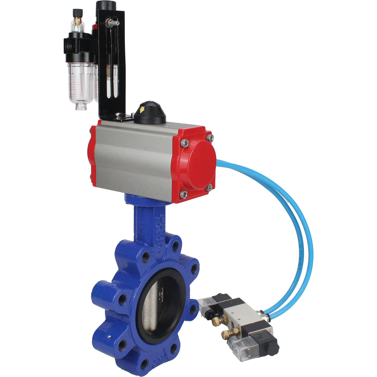 Vanne papillon d'eau Elephant WBV1616E-2W-Fb-H, matériau du corps - fonte QT450, matériau du disque - fonte QT450, joint - EPDM, actionneur pneumatique PA-SA avec ressorts de rappel, 4V320-08 220V BPV AFC2000