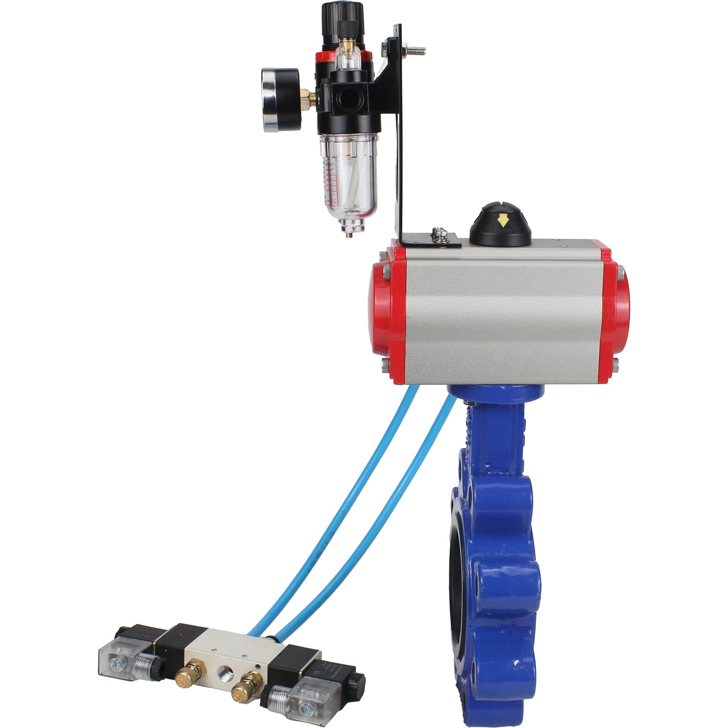 Vanne papillon d'eau Elephant WBV1616N-2W-Fb-H, matériau du corps - fonte QT450, matériau du disque - fonte QT450, joint - NBR, avec actionneur pneumatique double effet PA-DA, 4V320-08 220V, BPV AFC2000