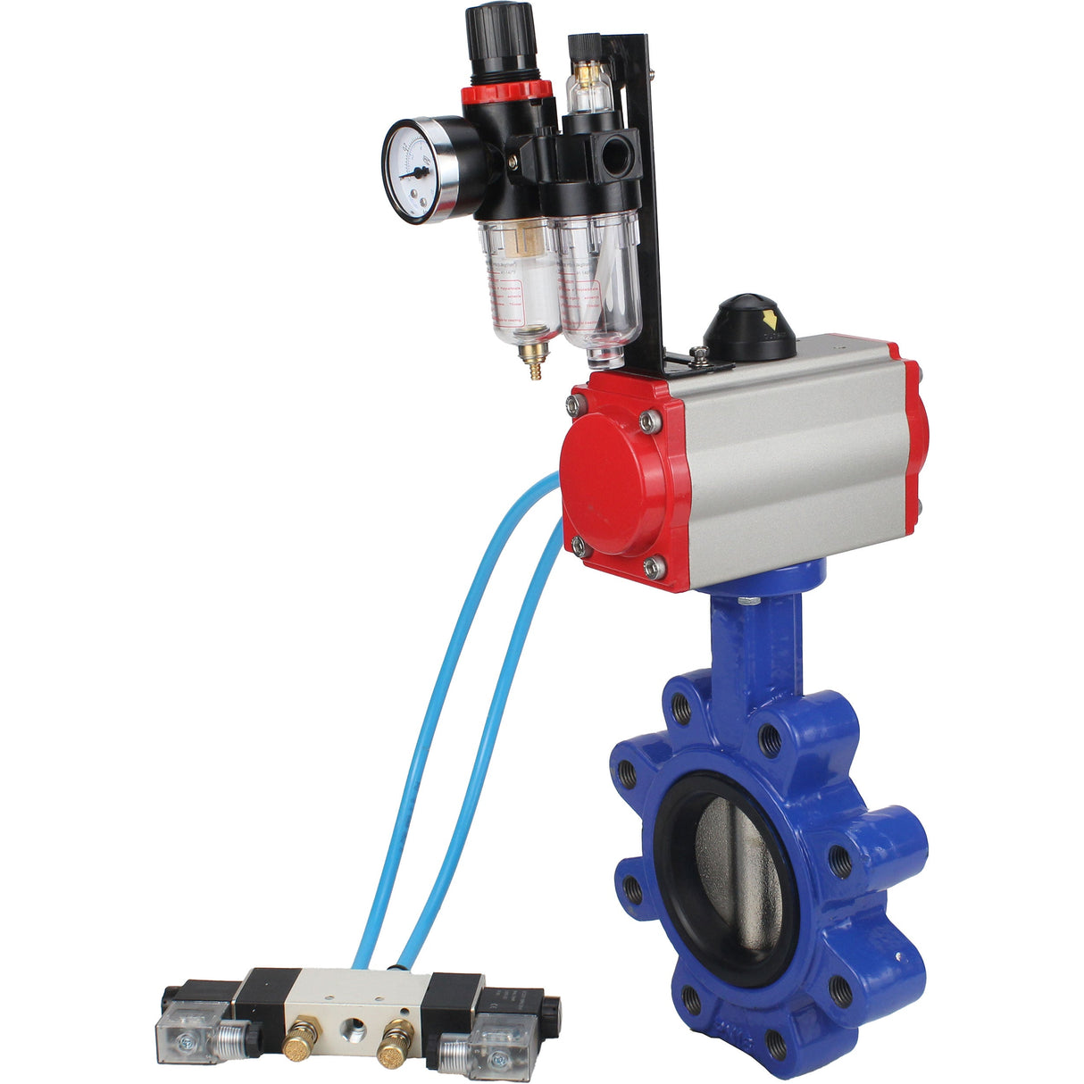 Vanne papillon d'eau Elephant WBV1616E-2W-Fb-H, matériau du corps - fonte QT450, matériau du disque - fonte QT450, joint - EPDM, actionneur pneumatique PA-SA avec ressorts de rappel, 4V320-10 220V BPV AFC2000