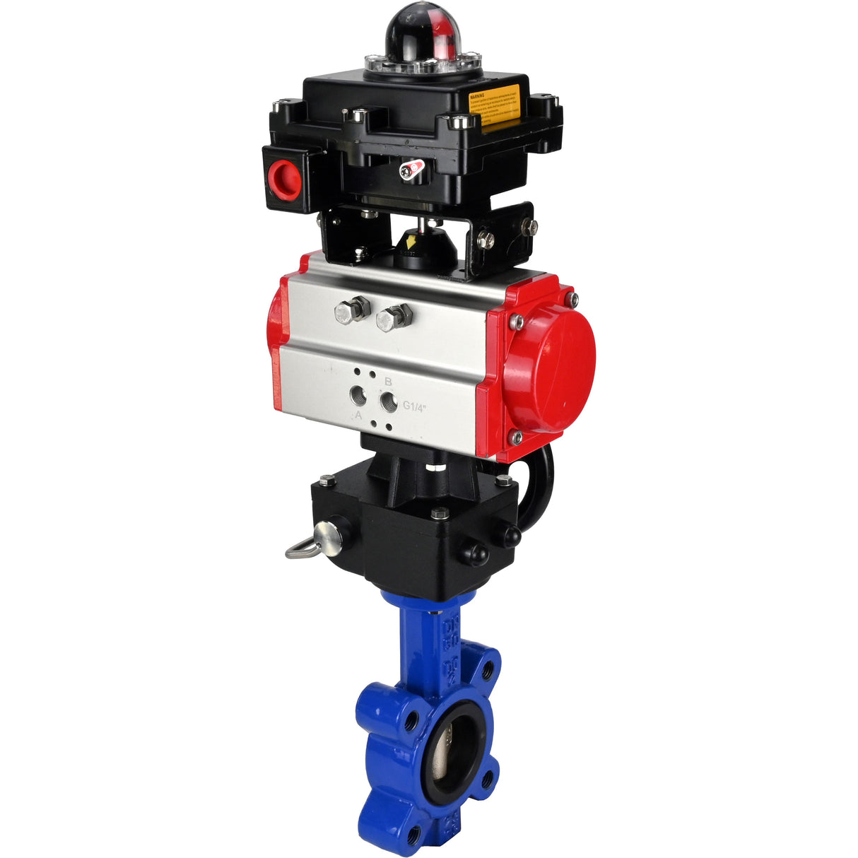 Vanne papillon d'eau Elephant WBV1616N-2W-Fb-H, matériau du corps - fonte QT450, matériau du disque - fonte QT450, joint - NBR, avec actionneur pneumatique double effet PA-DA, volant MON, BKV APL-410N EX