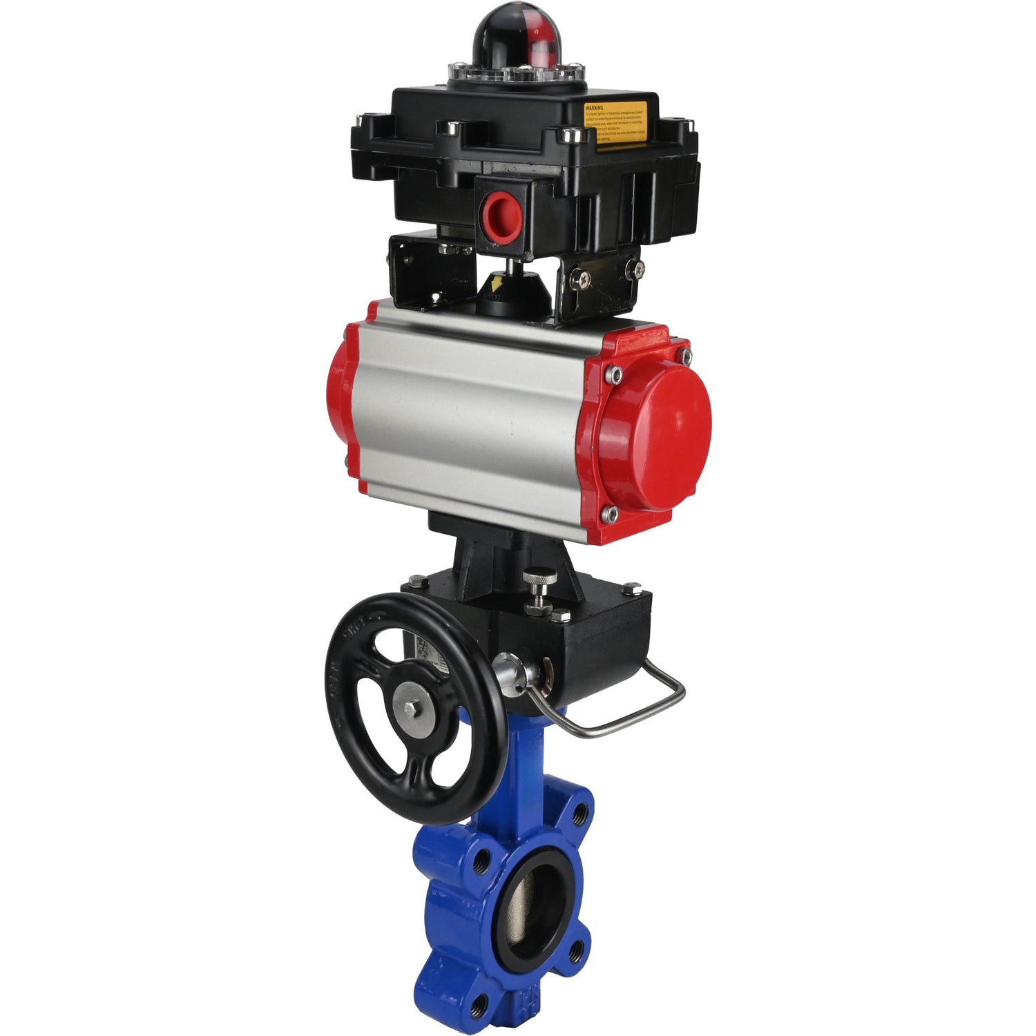 Vanne papillon d'eau Elephant WBV1616N-2W-Fb-H, matériau du corps - fonte QT450, matériau du disque - fonte QT450, joint - NBR, avec actionneur pneumatique double effet PA-DA, volant MON, BKV APL-410N EX