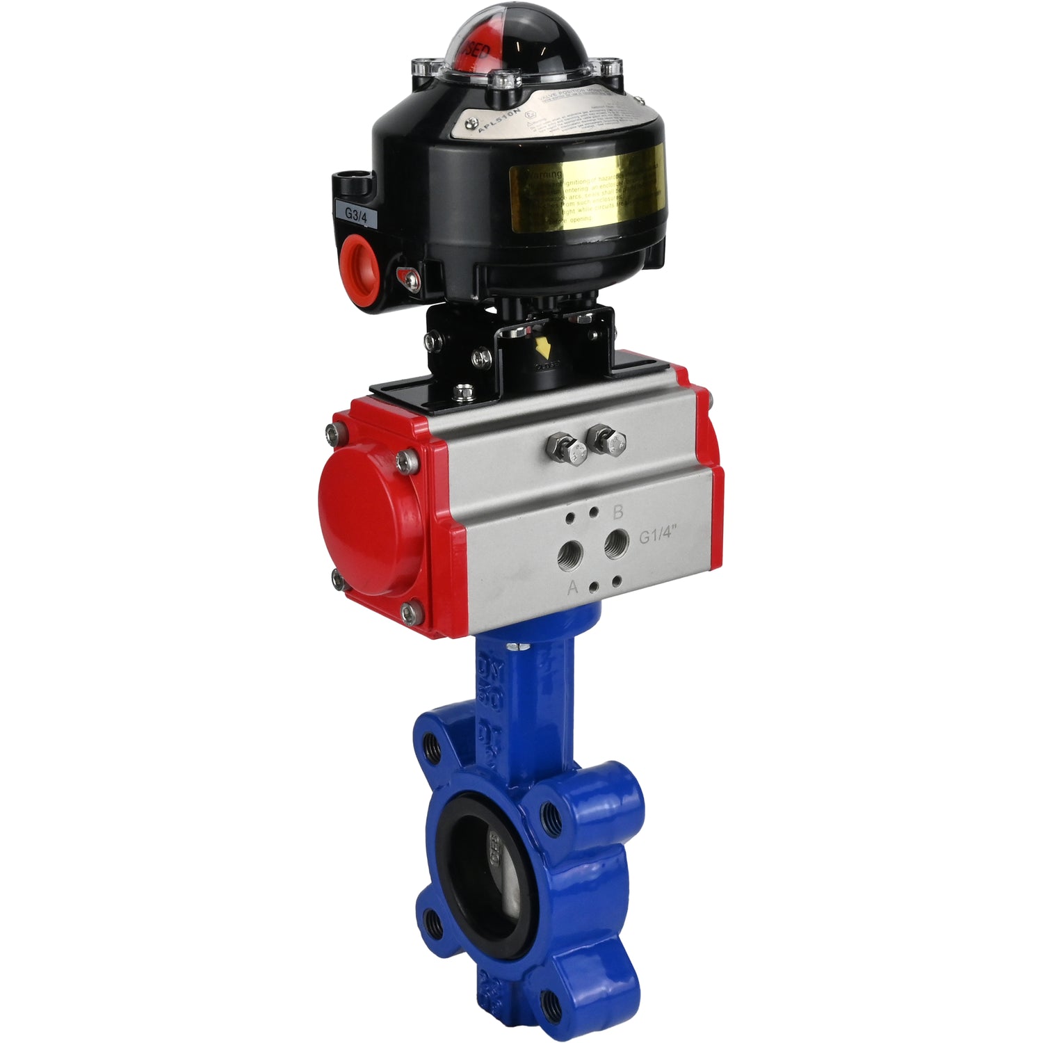 Vanne papillon d'eau Elephant WBV1616N-2W-Fb-H, matériau du corps - fonte QT450, matériau du disque - fonte QT450, joint - NBR, avec actionneur pneumatique double action PA-DA, BKV APL-510N EX