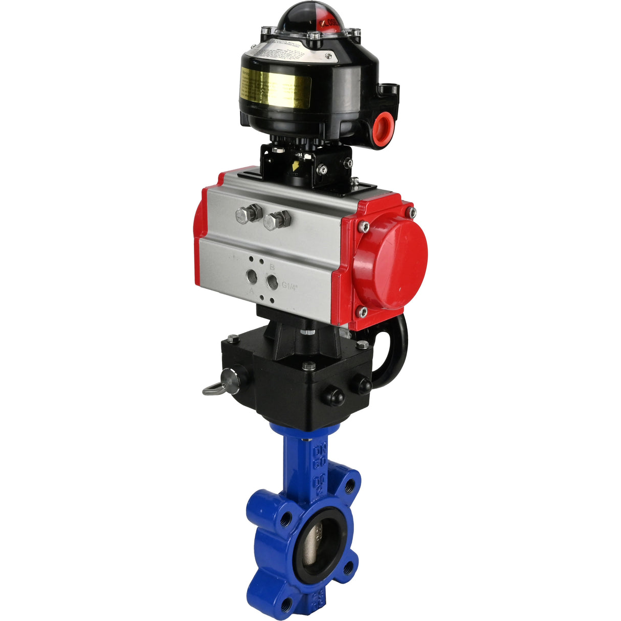 Vanne papillon d'eau Elephant WBV1616N-2W-Fb-H, matériau du corps - fonte QT450, matériau du disque - fonte QT450, joint - NBR, avec actionneur pneumatique double effet PA-DA, volant MON, BKV APL-510N EX