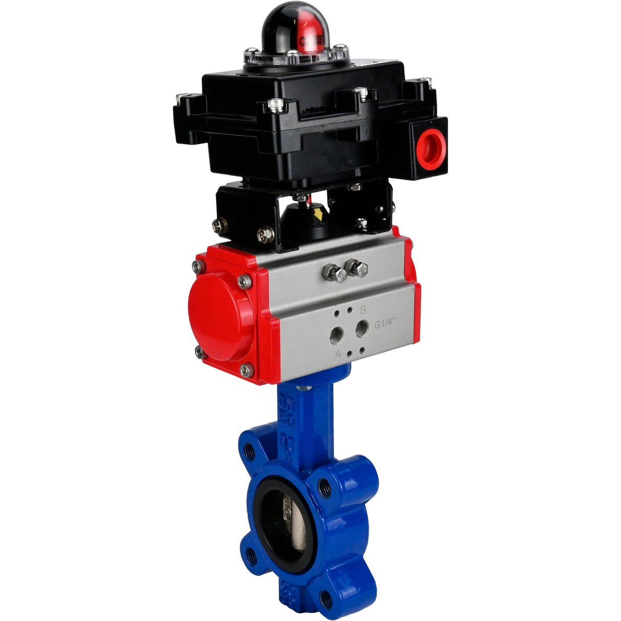 Vanne papillon d'eau Elephant WBV1616E-2W-Fb-H, matériau du corps - fonte QT450, matériau du disque - fonte QT450, joint - EPDM, actionneur pneumatique PA-SA avec ressorts de rappel, , BKV APL-410N EX