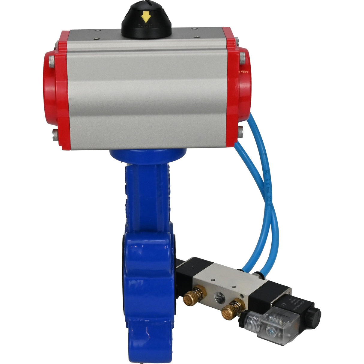 Vanne papillon d'eau Elephant WBV1616N-2W-Fb-H, matériau du corps - fonte QT450, matériau du disque - fonte QT450, joint - NBR, actionneur pneumatique PA-SA avec ressorts de rappel, 4V320-08 220V