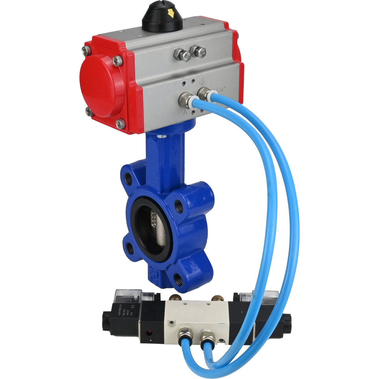 Vanne papillon d'eau Elephant WBV1616N-2W-Fb-H, matériau du corps - fonte QT450, matériau du disque - fonte QT450, joint - NBR, actionneur pneumatique PA-SA avec ressorts de rappel, 4V320-08 220V