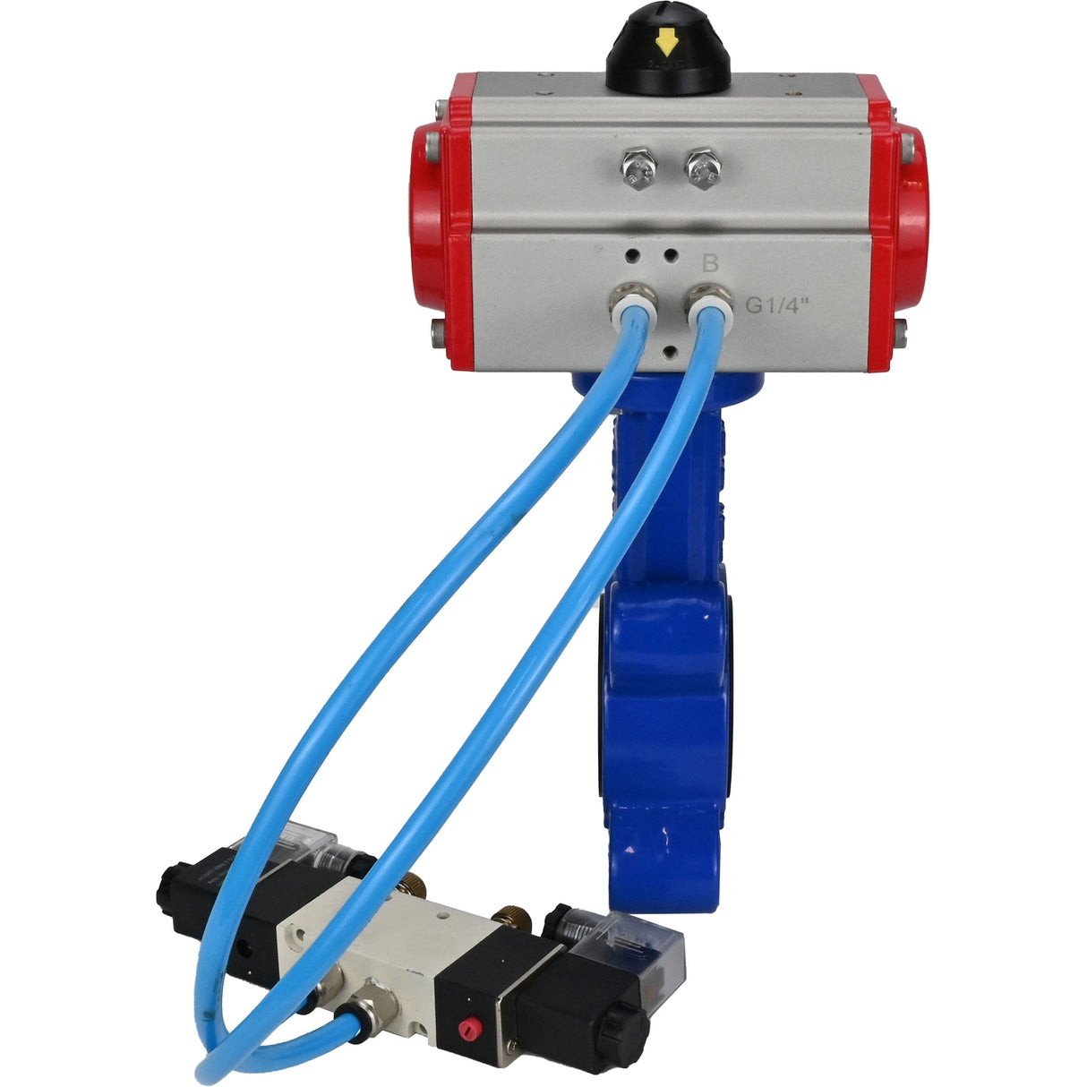 Vanne papillon d'eau Elephant WBV1616N-2W-Fb-H, matériau du corps - fonte QT450, matériau du disque - fonte QT450, joint - NBR, actionneur pneumatique PA-SA avec ressorts de rappel, 4V320-10 220V