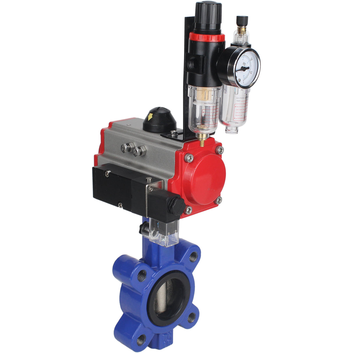 Vanne papillon d'eau Elephant WBV1616E-2W-Fb-H, matériau du corps - fonte QT450, matériau du disque - fonte QT450, joint - EPDM, actionneur pneumatique PA-SA avec ressorts de rappel, 4M310-08 24V BPV AFC2000