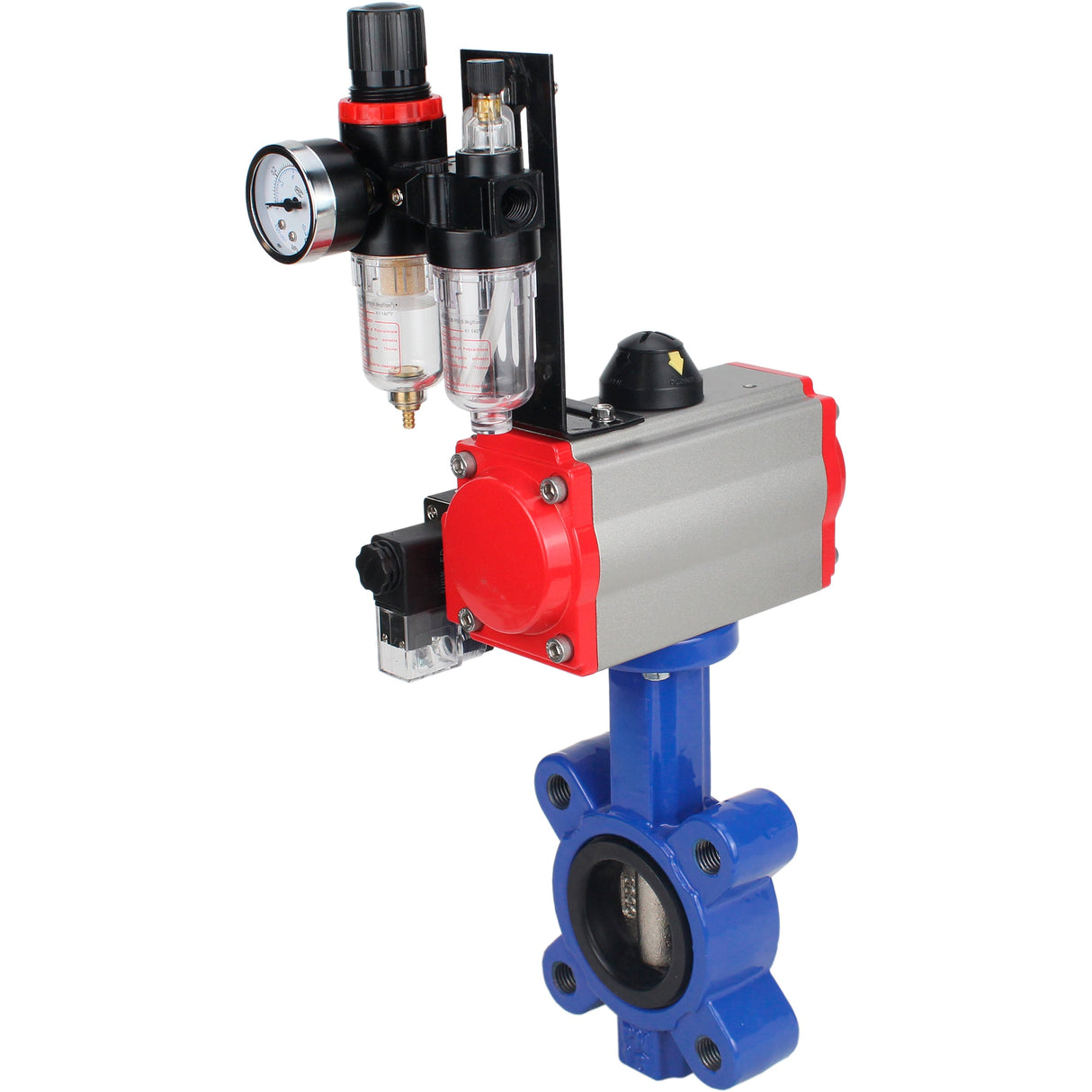 Vanne papillon d'eau Elephant WBV1616E-2W-Fb-H, matériau du corps - fonte QT450, matériau du disque - fonte QT450, joint - EPDM, actionneur pneumatique PA-SA avec ressorts de rappel, 4M310-08 24V BPV AFC2000