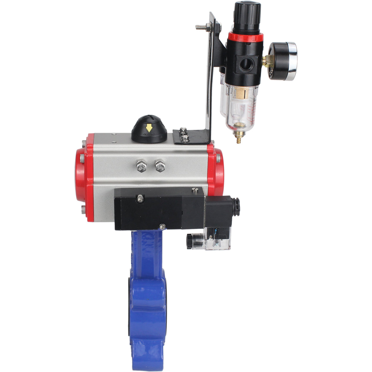 Vanne papillon d'eau Elephant WBV1616E-2W-Fb-H, matériau du corps - fonte QT450, matériau du disque - fonte QT450, joint - EPDM, actionneur pneumatique PA-SA avec ressorts de rappel, 4M310-08 220V BPV AFC2000