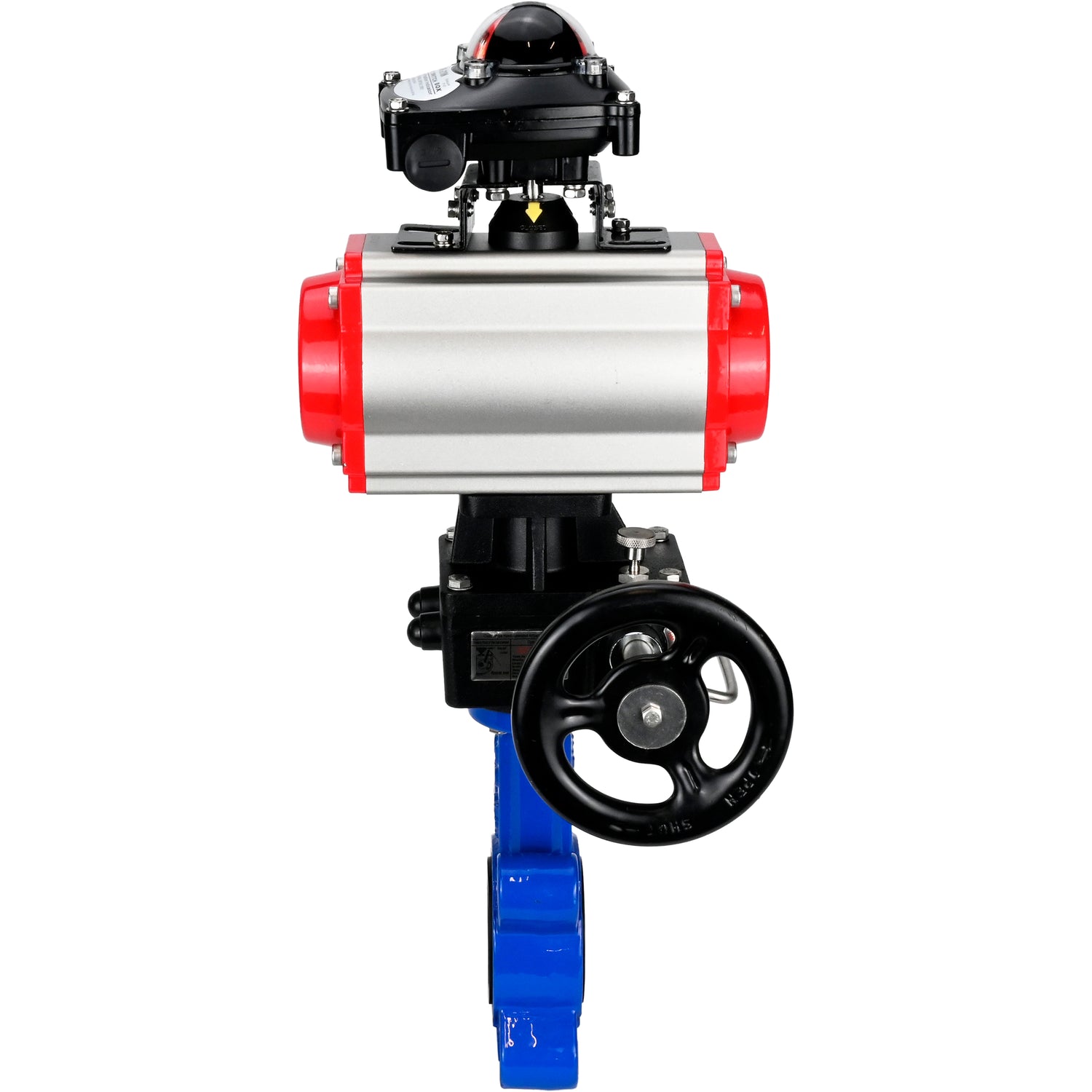 Vanne papillon d'eau Elephant WBV1616N-2W-Fb-H, matériau du corps - fonte QT450, matériau du disque - fonte QT450, joint - NBR, actionneur pneumatique PA-DA double action, 4M310-08 24V, BKV APL-210N, volant MON