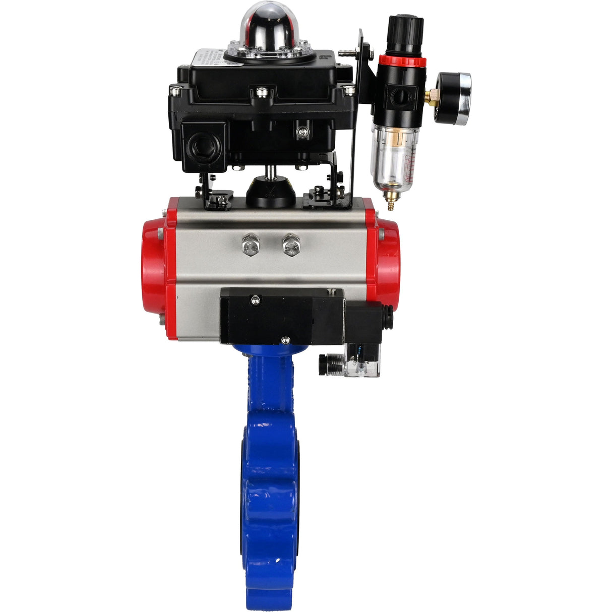 Vanne papillon d'eau Elephant WBV1616N-2W-Fb-H, matériau du corps - fonte QT450, matériau du disque - fonte QT450, joint - NBR, actionneur pneumatique PA-SA avec ressorts de rappel, 4M310-08 220V, BKV APL-410N EX BPV AFC2000