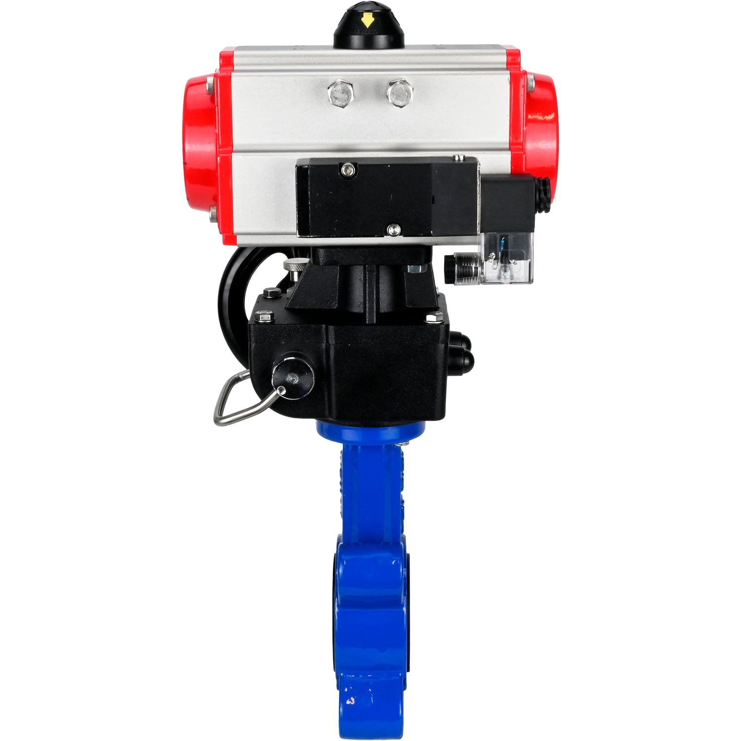 Vanne papillon d'eau Elephant WBV1616N-2W-Fb-H, matériau du corps - fonte QT450, matériau du disque - fonte QT450, joint - NBR, avec actionneur pneumatique double effet PA-DA, 4M310-08 24V, volant MON