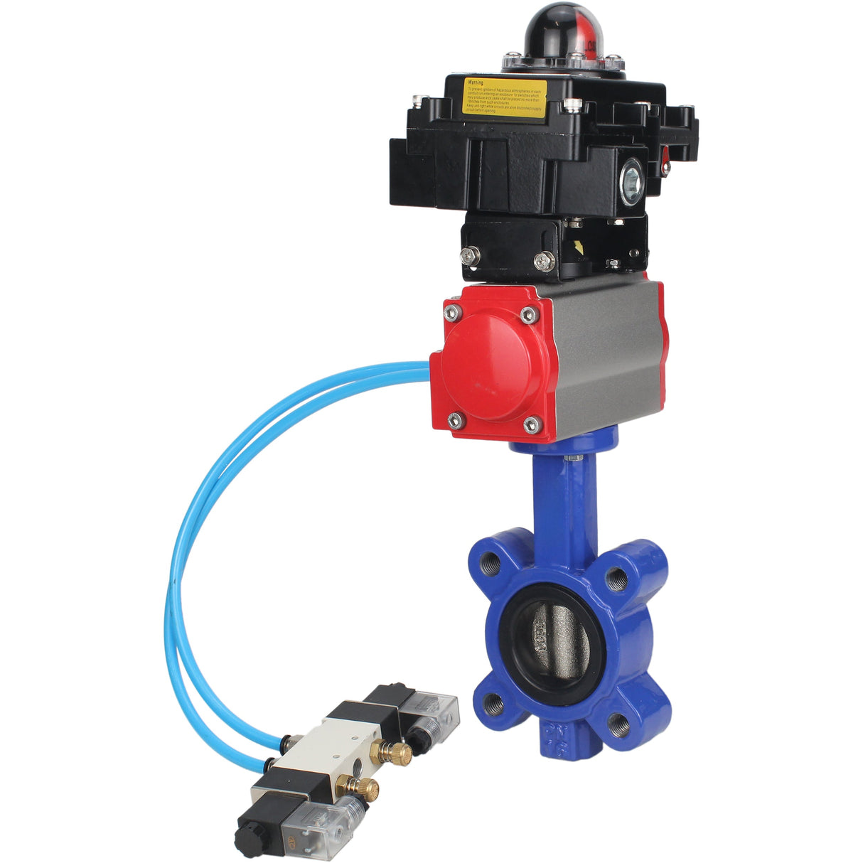 Vanne papillon d'eau Elephant WBV1616N-2W-Fb-H, matériau du corps - fonte QT450, matériau du disque - fonte QT450, joint - NBR, actionneur pneumatique PA-SA avec ressorts de rappel, 4V320-08 220V, BKV APL-410N EX