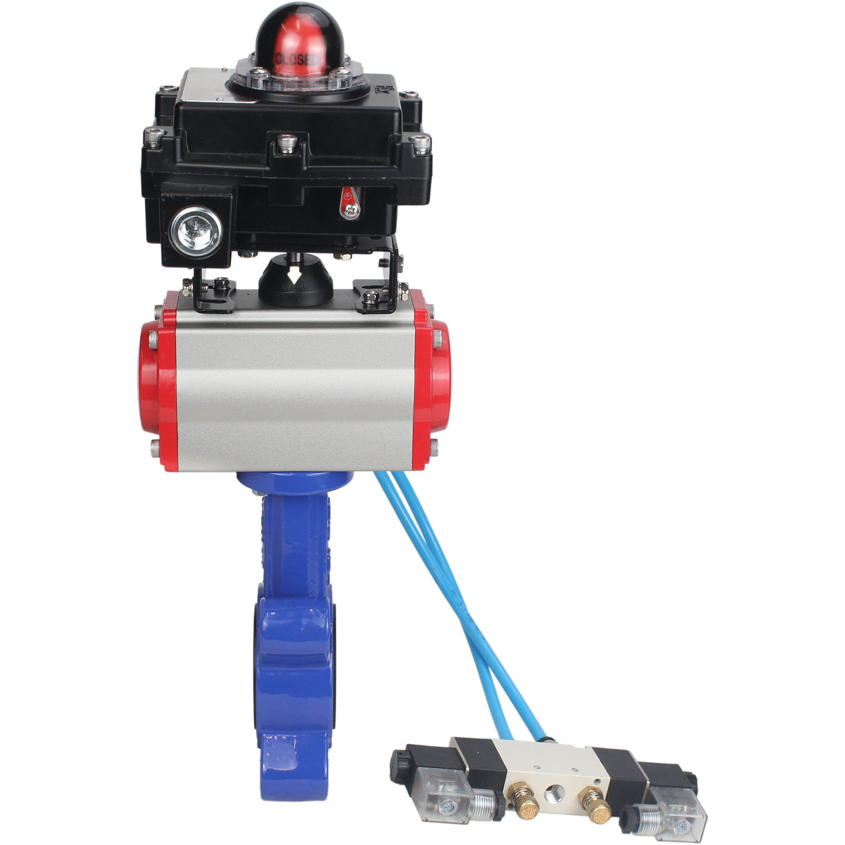 Vanne papillon d'eau Elephant WBV1616N-2W-Fb-H, matériau du corps - fonte QT450, matériau du disque - fonte QT450, joint - NBR, actionneur pneumatique PA-SA avec ressorts de rappel, 4V320-10 220V, BKV APL-410N EX