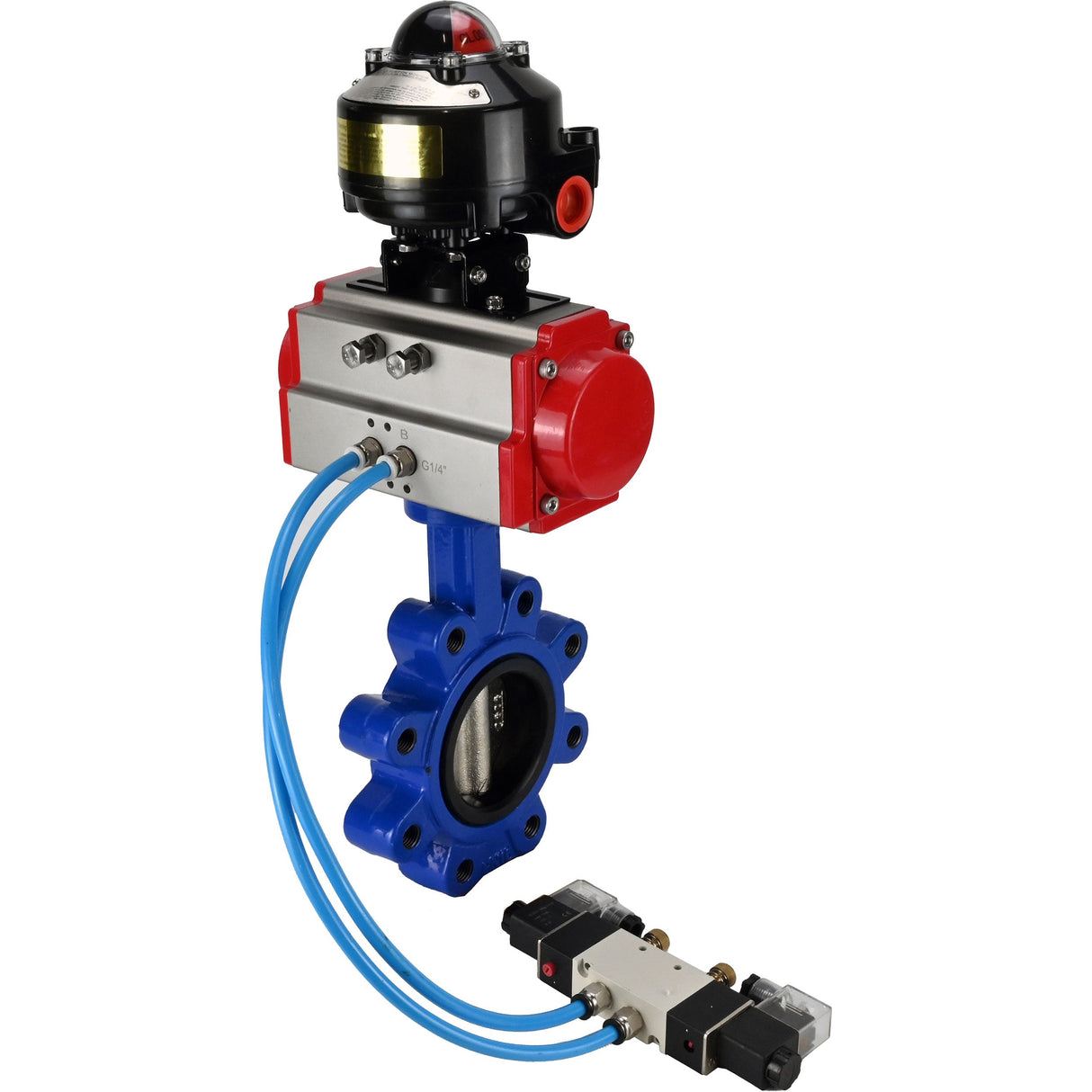 Vanne papillon d'eau Elephant WBV1616E-2W-Fb-H, matériau du corps - fonte QT450, matériau du disque - fonte QT450, joint - EPDM, actionneur pneumatique PA-SA avec ressorts de rappel, 4V320-08 220V, BKV APL-510N EX