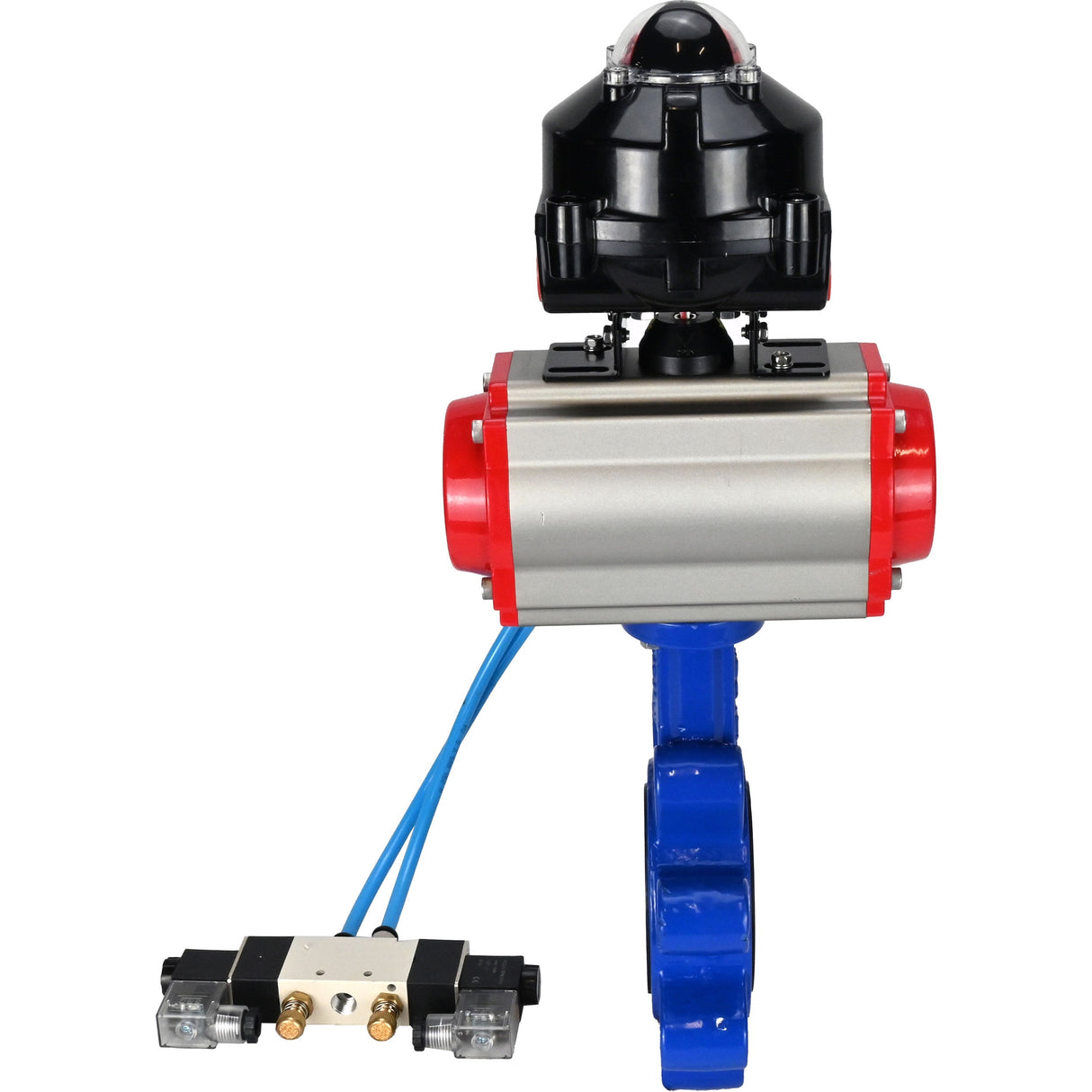 Vanne papillon d'eau Elephant WBV1616N-2W-Fb-H, matériau du corps - fonte QT450, matériau du disque - fonte QT450, joint - NBR, actionneur pneumatique PA-SA avec ressorts de rappel, 4V320-10 220V, BKV APL-510N EX