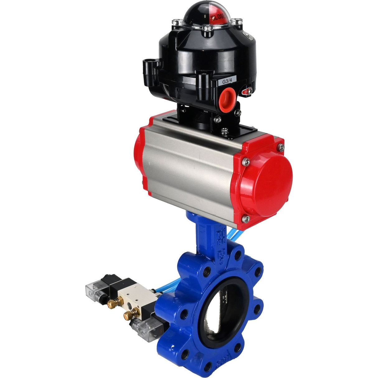 Vanne papillon d'eau Elephant WBV1616E-2W-Fb-H, matériau du corps - fonte QT450, matériau du disque - fonte QT450, joint - EPDM, actionneur pneumatique PA-SA avec ressorts de rappel, 4V320-08 220V, BKV APL-510N EX