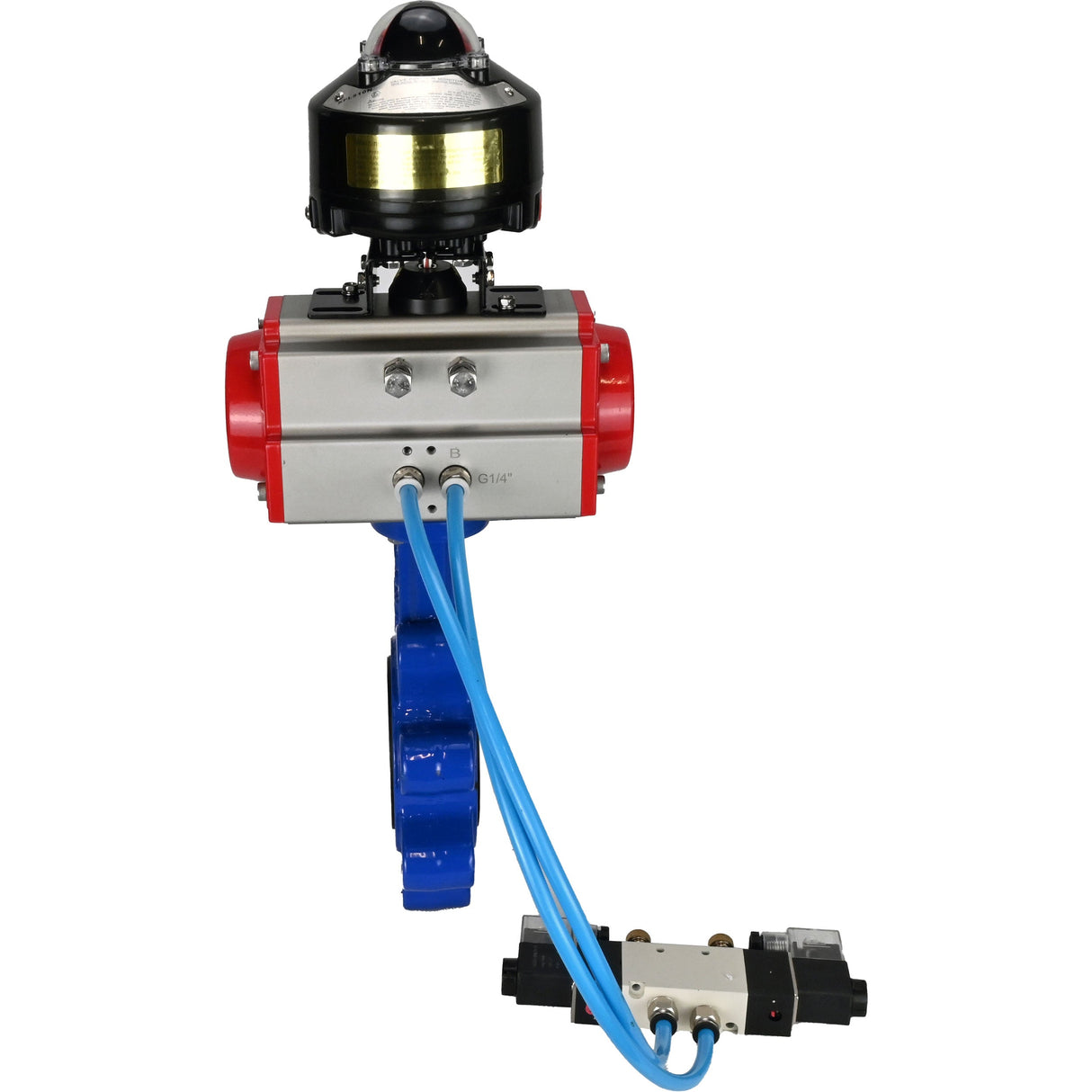 Vanne papillon d'eau Elephant WBV1616N-2W-Fb-H, matériau du corps - fonte QT450, matériau du disque - fonte QT450, joint - NBR, actionneur pneumatique PA-SA avec ressorts de rappel, 4V320-10 220V, BKV APL-510N EX