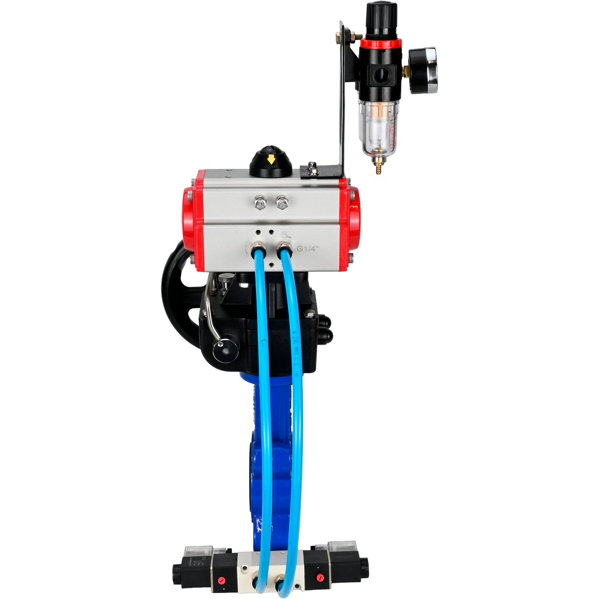 Vanne papillon d'eau Elephant WBV1616N-2W-Fb-H, matériau du corps - fonte QT450, matériau du disque - fonte QT450, joint - NBR, avec actionneur pneumatique double effet PA-DA, 4V320-10 220V, volant MON, BPV AFC2000