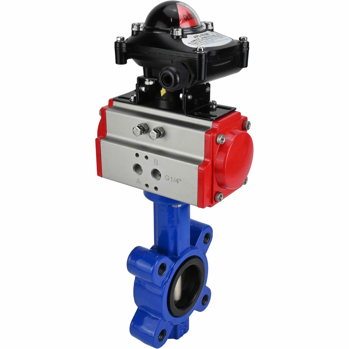 Vanne papillon d'eau Elephant WBV1616N-2W-Fb-H, matériau du corps - fonte QT450, matériau du disque - fonte QT450, joint - NBR, actionneur pneumatique PA-SA avec ressorts de rappel, , BKV APL-210N