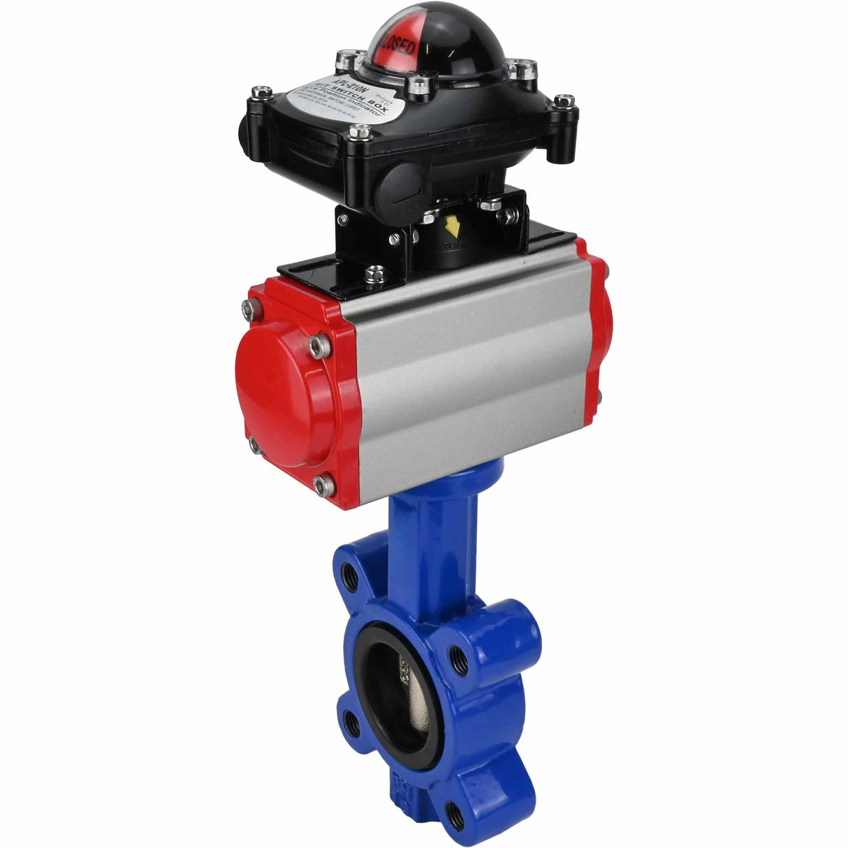 Vanne papillon d'eau Elephant WBV1616E-2W-Fb-H, matériau du corps - fonte QT450, matériau du disque - fonte QT450, joint - EPDM, actionneur pneumatique PA-SA avec ressorts de rappel, , BKV APL-210N