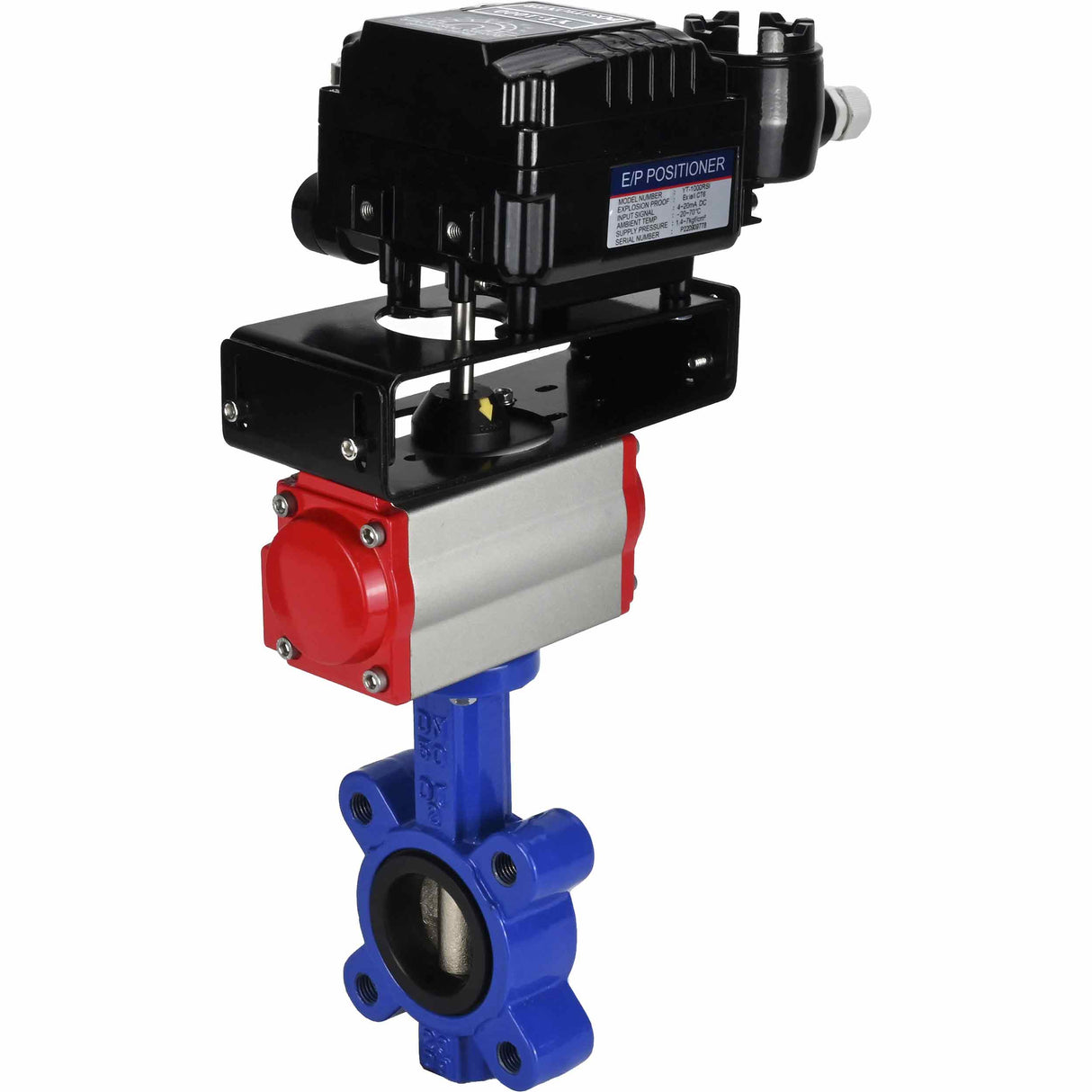 Vanne papillon d'eau Elephant WBV1616N-2W-Fb-H, matériau du corps - fonte QT450, matériau du disque - fonte QT450, joint - NBR, actionneur pneumatique PA-SA avec ressorts de rappel, positionneur YT-1000RSN sans rétroaction