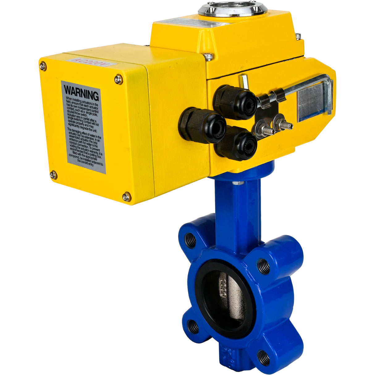 Vanne papillon d'eau Elephant WBV1616E-2W-Fb-H, matériau du corps - fonte QT450, matériau du disque - fonte QT450, joint - EPDM, actionneur électrique QT-N-EM-A1-220VAC-U1 220V