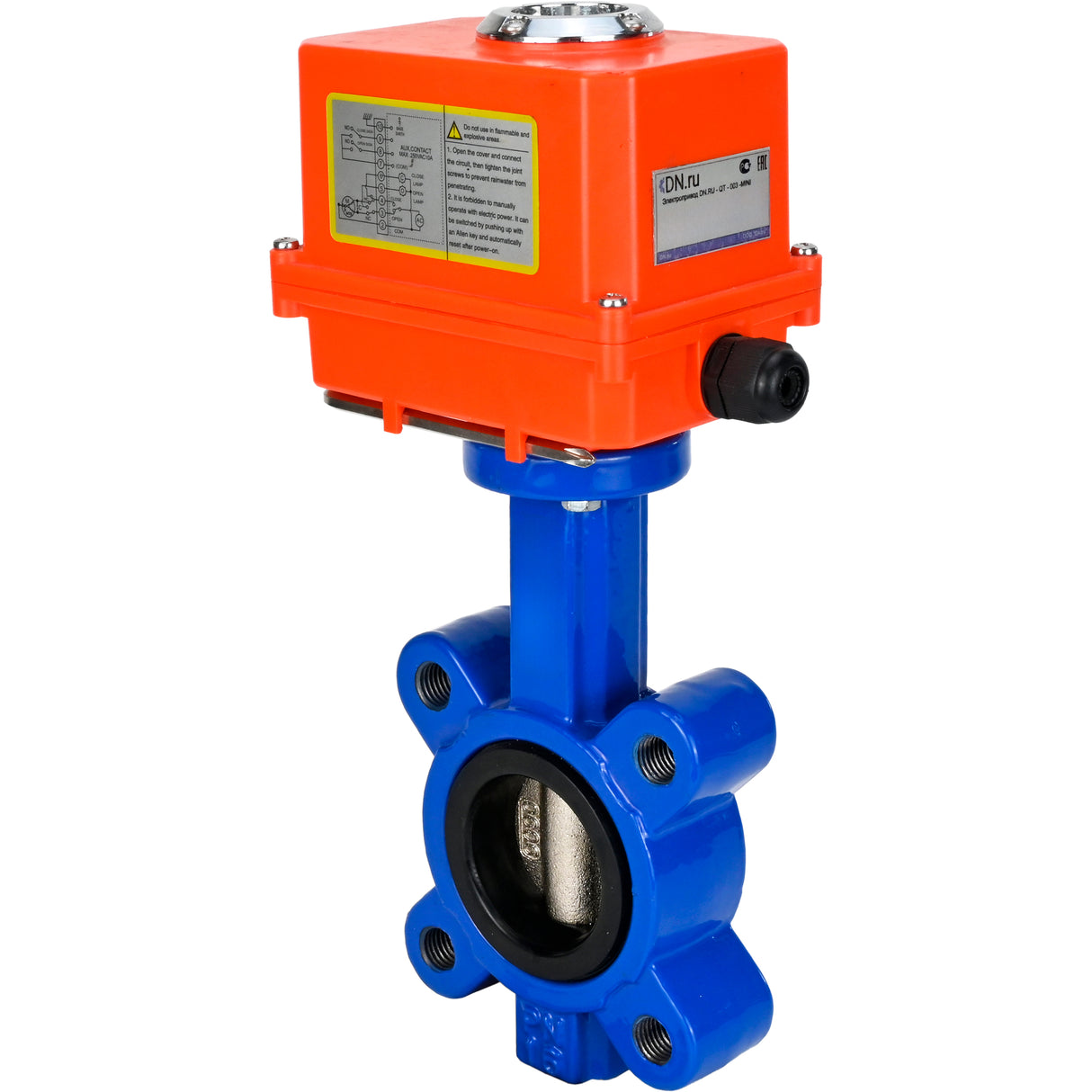 Vanne papillon d'eau Elephant WBV1616N-2W-Fb-H, matériau du corps - fonte QT450, matériau du disque - fonte QT450, joint - NBR, actionneur électrique QT-N-EM-O1-220VAC-U1 MINI 220V