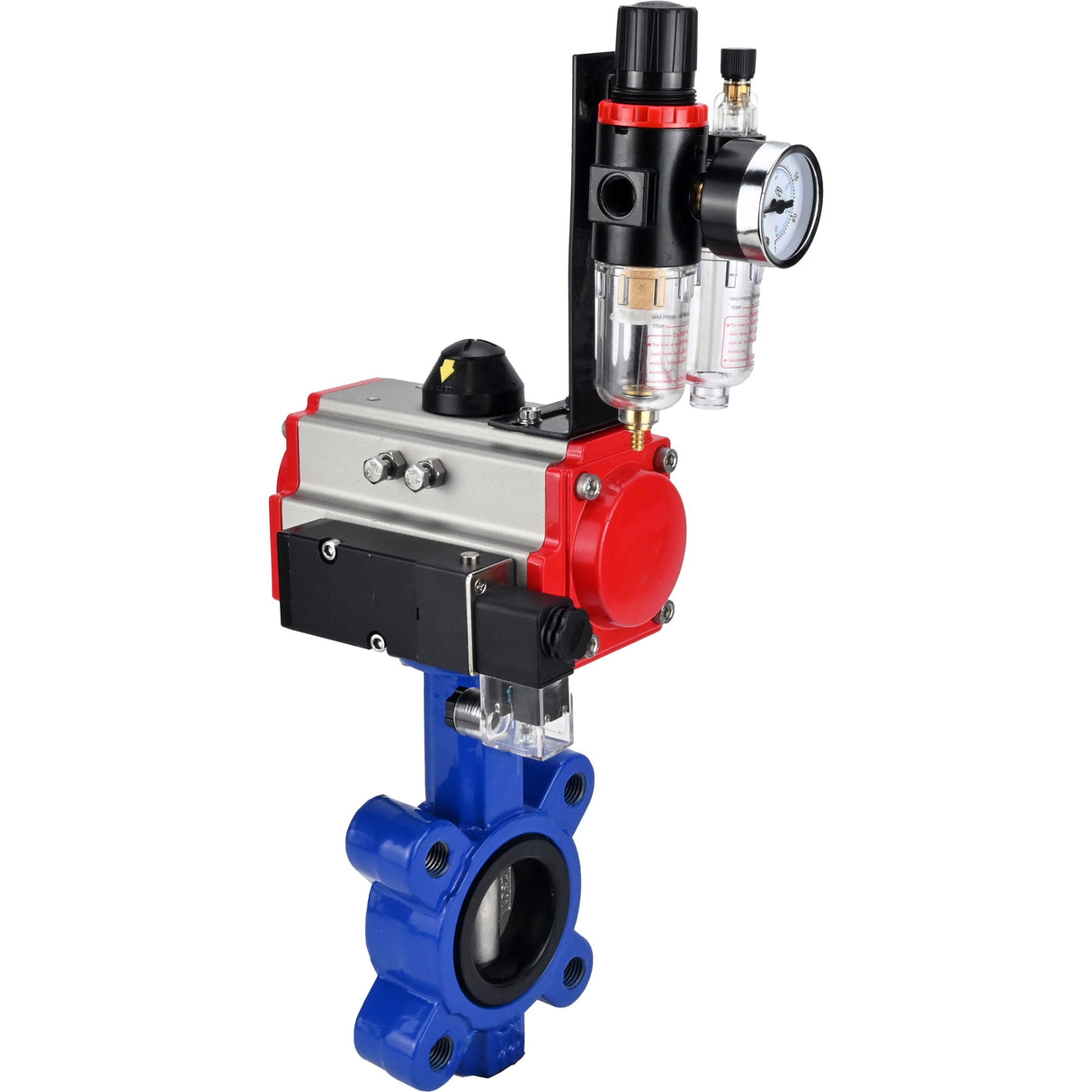 Vanne papillon d'eau Elephant WBV1631E-2W-Fb-H, matériau du corps - fonte QT450, matériau du disque - acier inoxydable AISI 304, joint - EPDM, actionneur pneumatique PA-SA avec ressorts de rappel, 4M310-08 220V BPV AFC2000