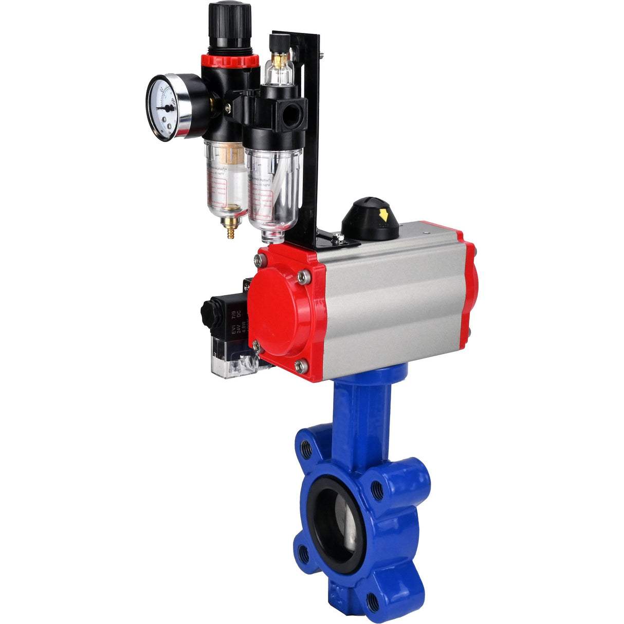 Vanne papillon d'eau Elephant WBV1631E-2W-Fb-H, matériau du corps - fonte QT450, matériau du disque - acier inoxydable AISI 304, joint - EPDM, actionneur pneumatique PA-SA avec ressorts de rappel, 4M310-08 24V BPV AFC2000