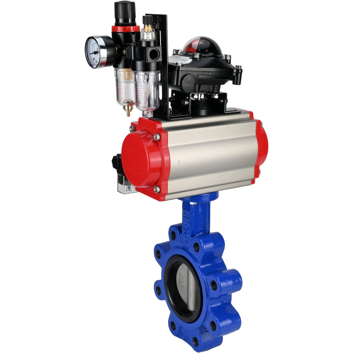 Vanne papillon d'eau Elephant WBV1631N-2W-Fb-H, matériau du corps - fonte QT450, matériau du disque - acier inoxydable AISI 304, joint - NBR, actionneur pneumatique PA-SA avec ressorts de rappel, 4M310-08 220V, BKV APL-210N BPV AFC2000