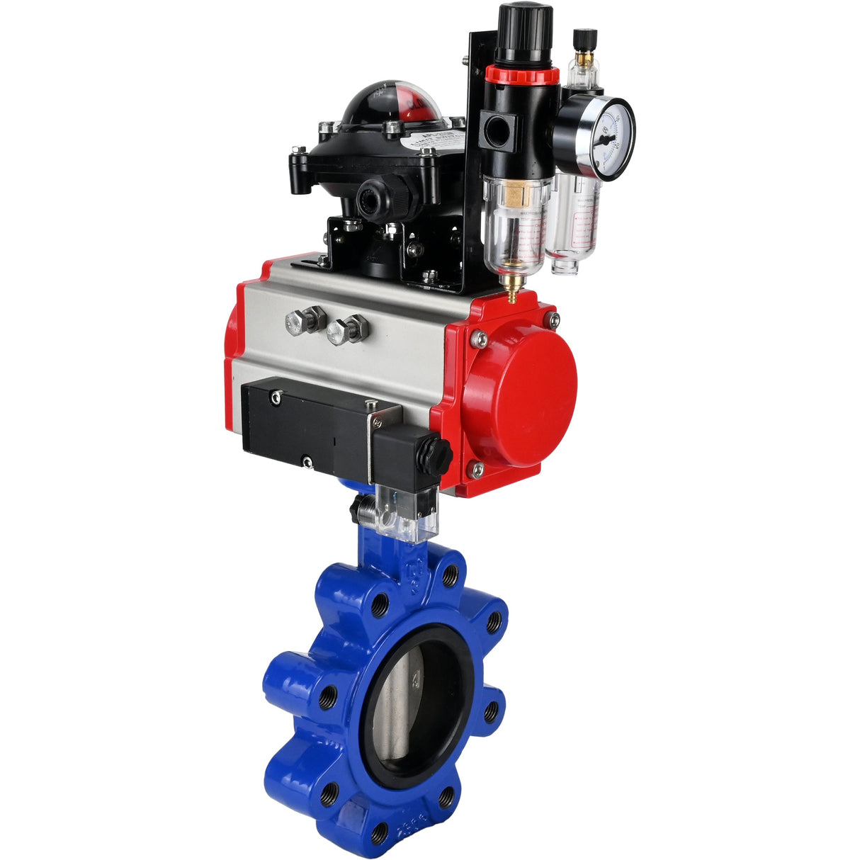 Vanne papillon d'eau Elephant WBV1631E-2W-Fb-H, matériau du corps - fonte QT450, matériau du disque - acier inoxydable AISI 304, joint - EPDM, actionneur pneumatique PA-SA avec ressorts de rappel, 4M310-08 220V, BKV APL-210N BPV AFC2000