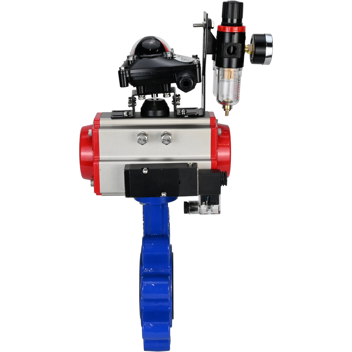 Vanne papillon d'eau Elephant WBV1631E-2W-Fb-H, matériau du corps - fonte QT450, matériau du disque - acier inoxydable AISI 304, joint - EPDM, actionneur pneumatique PA-SA avec ressorts de rappel, 4M310-08 24V, BKV APL-210N BPV AFC2000