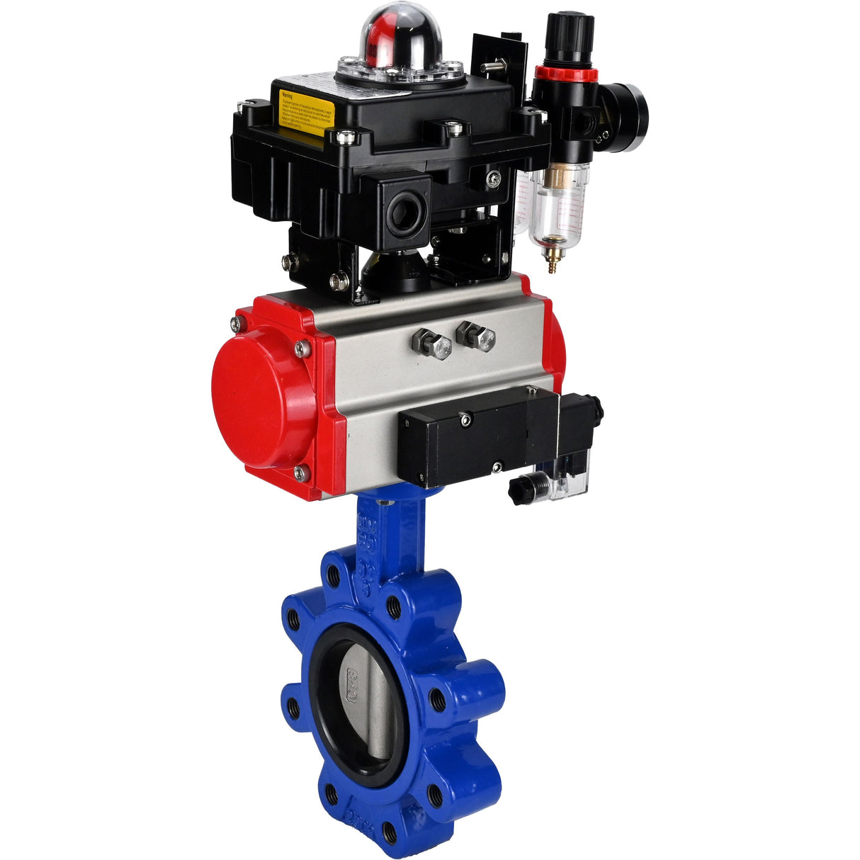 Vanne papillon d'eau Elephant WBV1631E-2W-Fb-H, matériau du corps - fonte QT450, matériau du disque - acier inoxydable AISI 304, joint - EPDM, actionneur pneumatique PA-SA avec ressorts de rappel, 4M310-08 24V, BKV APL-410N EX BPV AFC2000