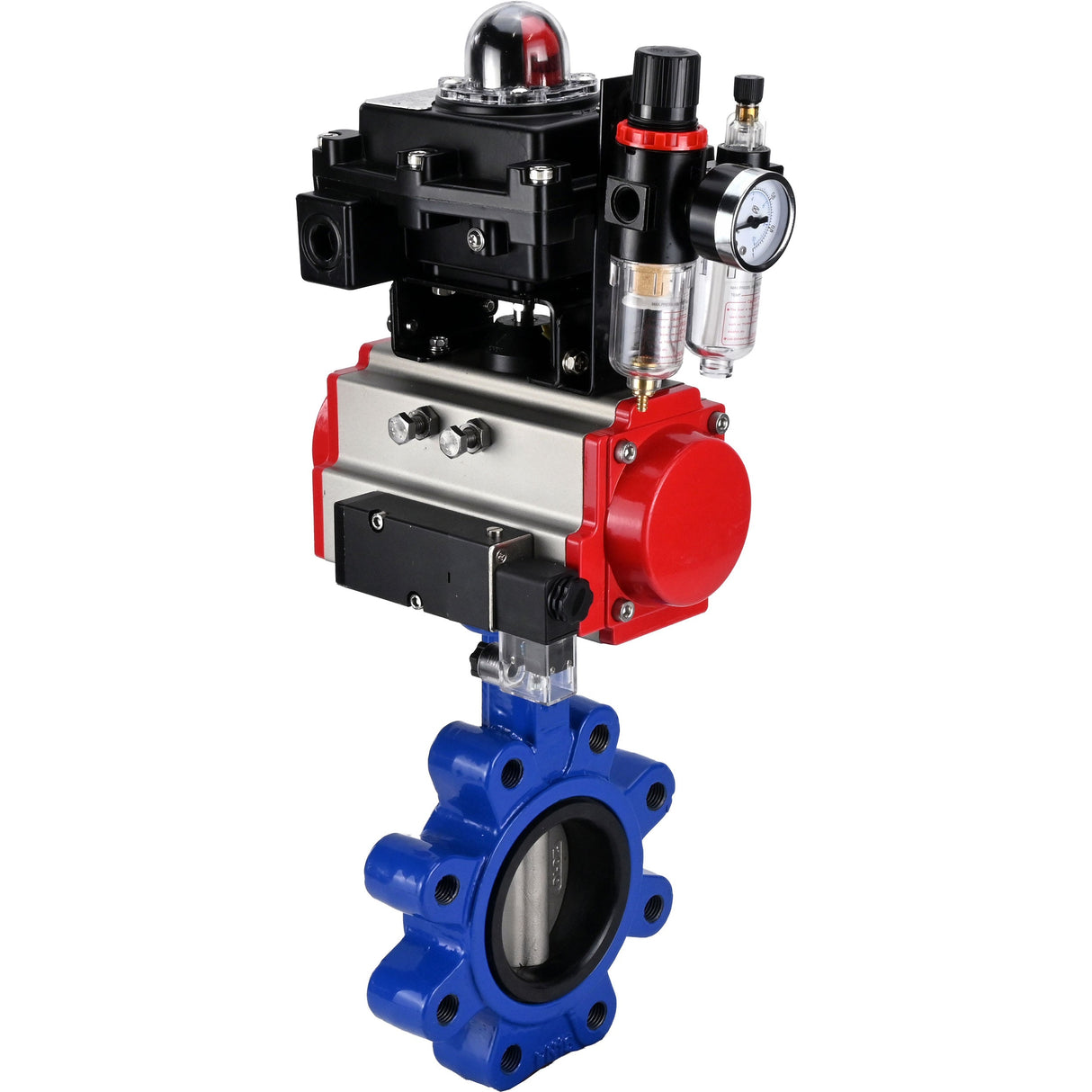 Vanne papillon d'eau Elephant WBV1631N-2W-Fb-H, matériau du corps - fonte QT450, matériau du disque - acier inoxydable AISI 304, joint - NBR, actionneur pneumatique PA-SA avec ressorts de rappel, 4M310-08 24V, BKV APL-410N EX BPV AFC2000