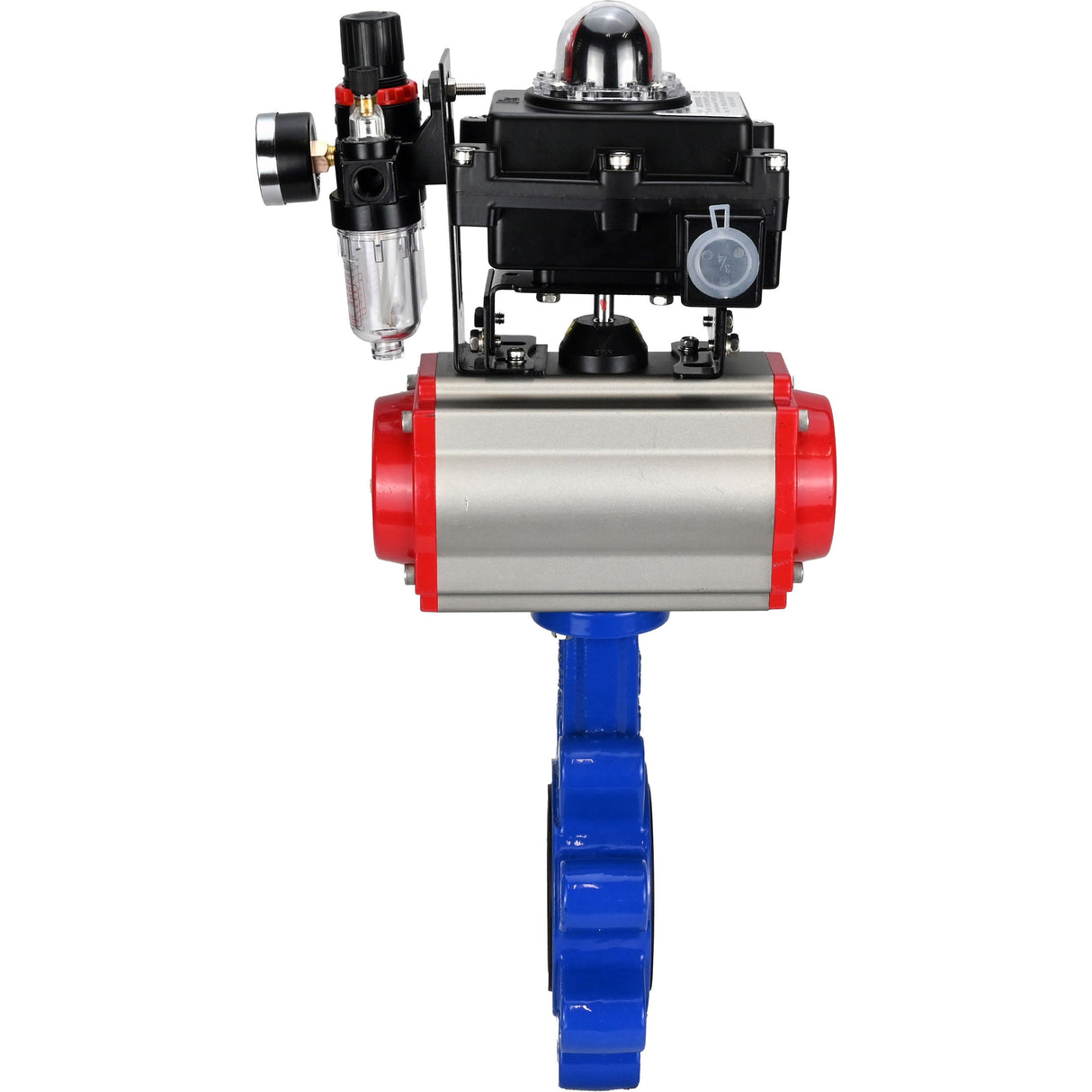 Vanne papillon d'eau Elephant WBV1631N-2W-Fb-H, matériau du corps - fonte QT450, matériau du disque - acier inoxydable AISI 304, joint - NBR, actionneur pneumatique PA-SA avec ressorts de rappel, 4M310-08 24V, BKV APL-410N EX BPV AFC2000