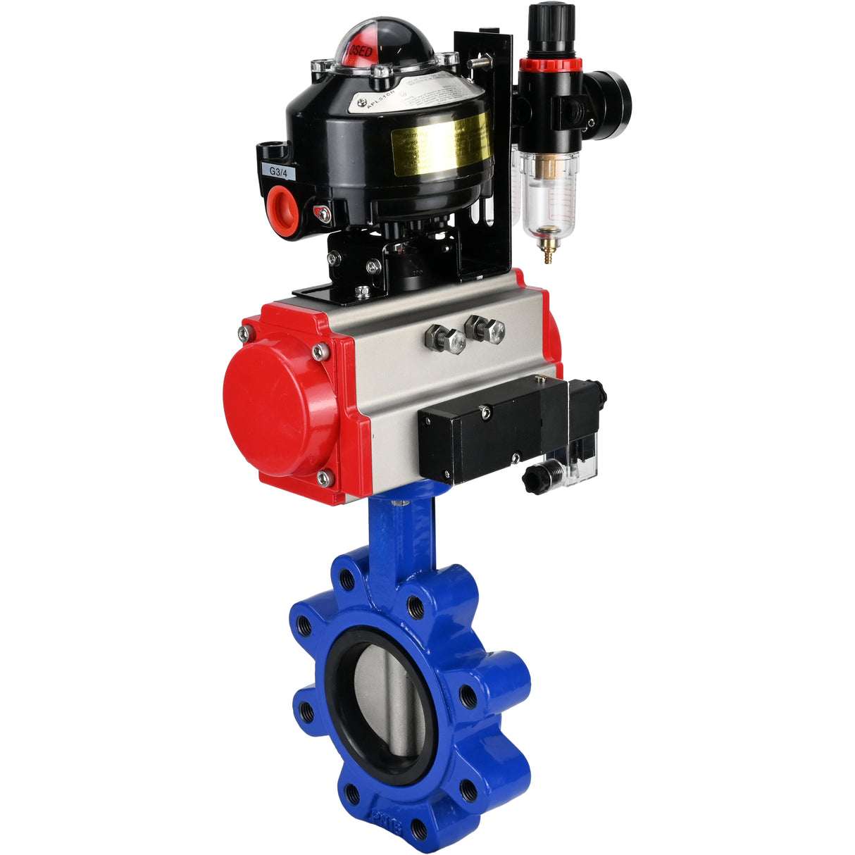 Vanne papillon d'eau Elephant WBV1631N-2W-Fb-H, matériau du corps - fonte QT450, matériau du disque - acier inoxydable AISI 304, joint - NBR, actionneur pneumatique PA-DA double action, 4M310-08 220V, BKV APL-510N EX, BPV AFC2000