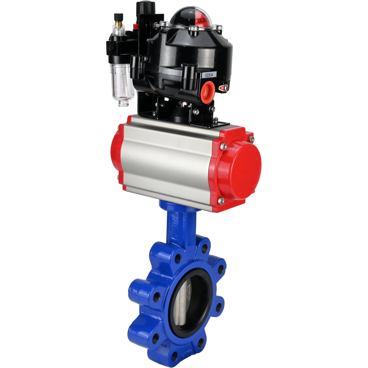 Vanne papillon d'eau Elephant WBV1631E-2W-Fb-H, matériau du corps - fonte QT450, matériau du disque - acier inoxydable AISI 304, joint - EPDM, actionneur pneumatique PA-SA avec ressorts de rappel, 4M310-08 24V, BKV APL-510N EX, BPV AFC2000