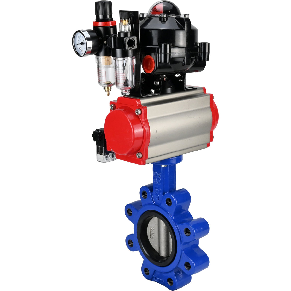 Vanne papillon d'eau Elephant WBV1631N-2W-Fb-H, matériau du corps - fonte QT450, matériau du disque - acier inoxydable AISI 304, joint - NBR, actionneur pneumatique PA-SA avec ressorts de rappel, 4M310-08 220V, BKV APL-510N EX, BPV AFC2000