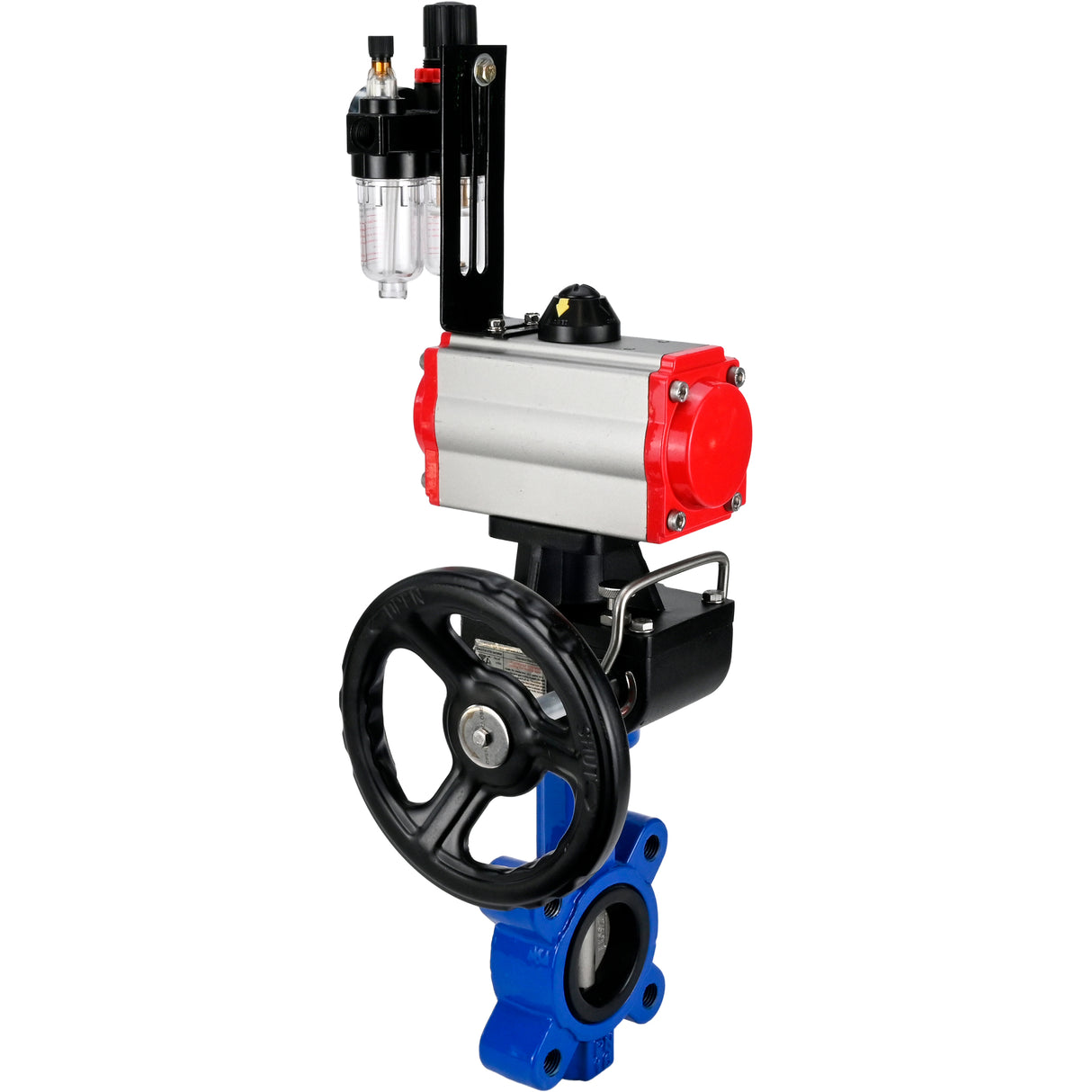Vanne papillon d'eau Elephant WBV1631N-2W-Fb-H, matériau du corps - fonte QT450, matériau du disque - acier inoxydable AISI 304, joint - NBR, actionneur pneumatique PA-DA double action, volant manuel 4M310-08 220V MON, BPV AFC2000