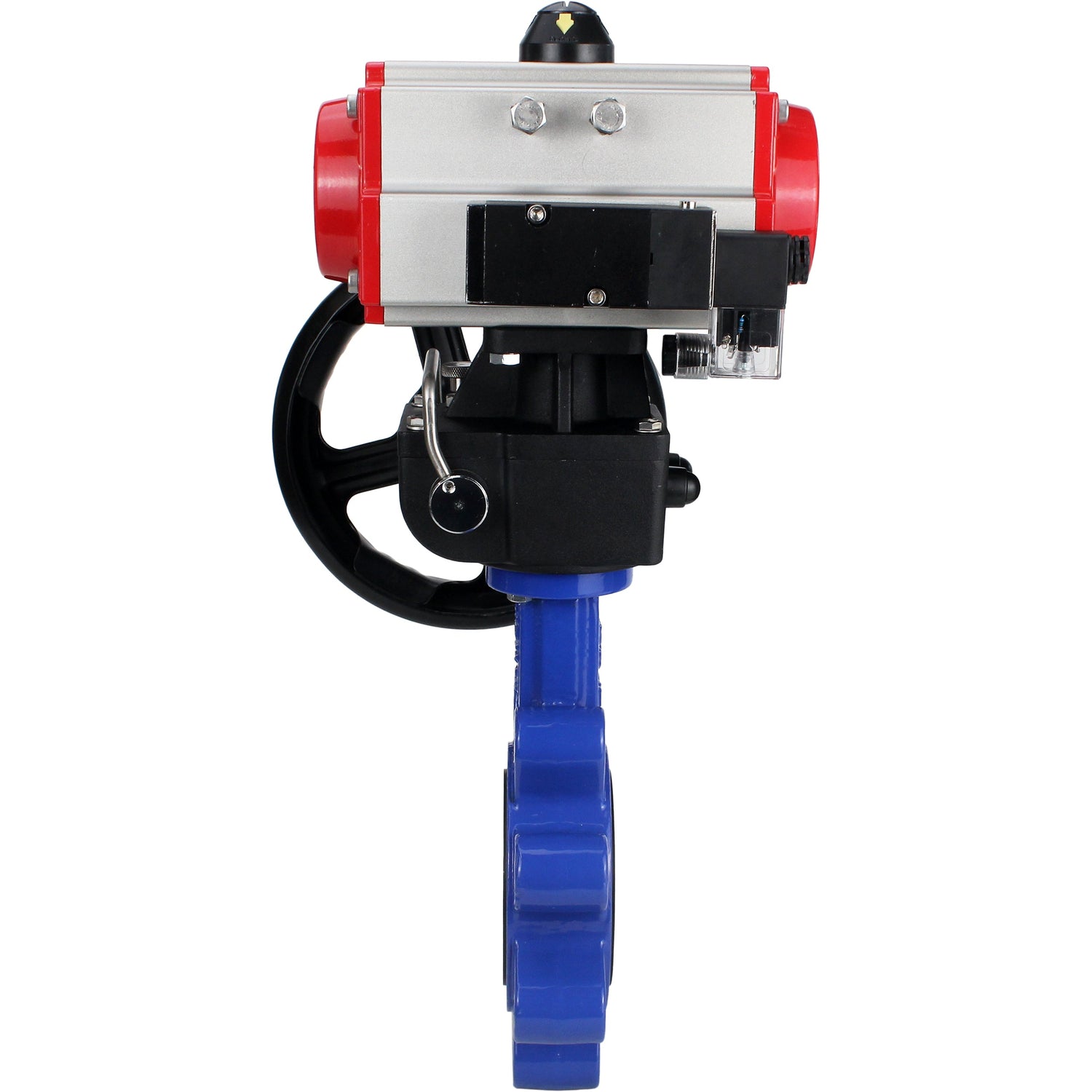 Vanne papillon d'eau Elephant WBV1631N-2W-Fb-H, matériau du corps - fonte QT450, matériau du disque - acier inoxydable AISI 304, joint - NBR, avec actionneur pneumatique double effet PA-DA, 4M310-08 24V, volant MON