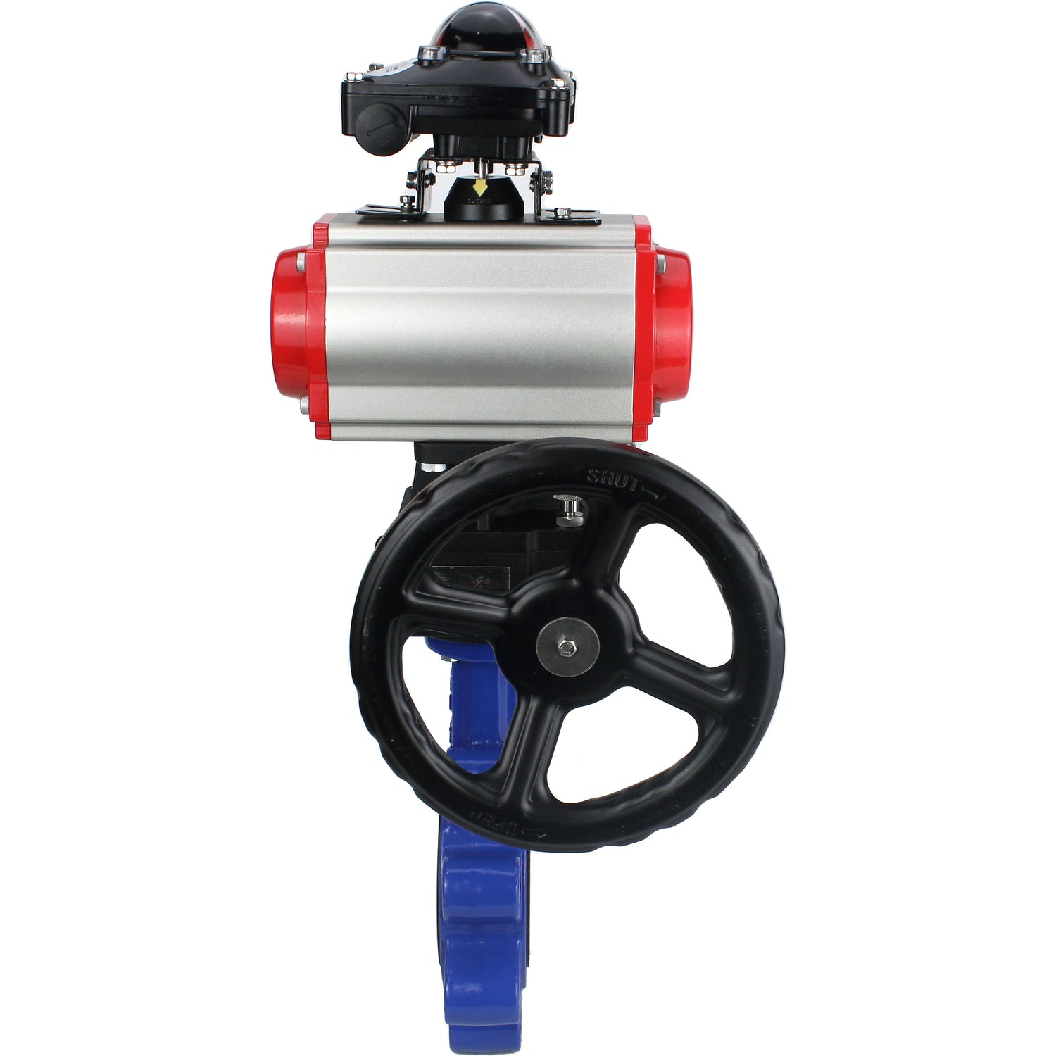 Vanne papillon d'eau Elephant WBV1631N-2W-Fb-H, matériau du corps - fonte QT450, matériau du disque - acier inoxydable AISI 304, joint - NBR, actionneur pneumatique PA-DA double action, 4M310-08 220V, BKV APL-210N, volant MON