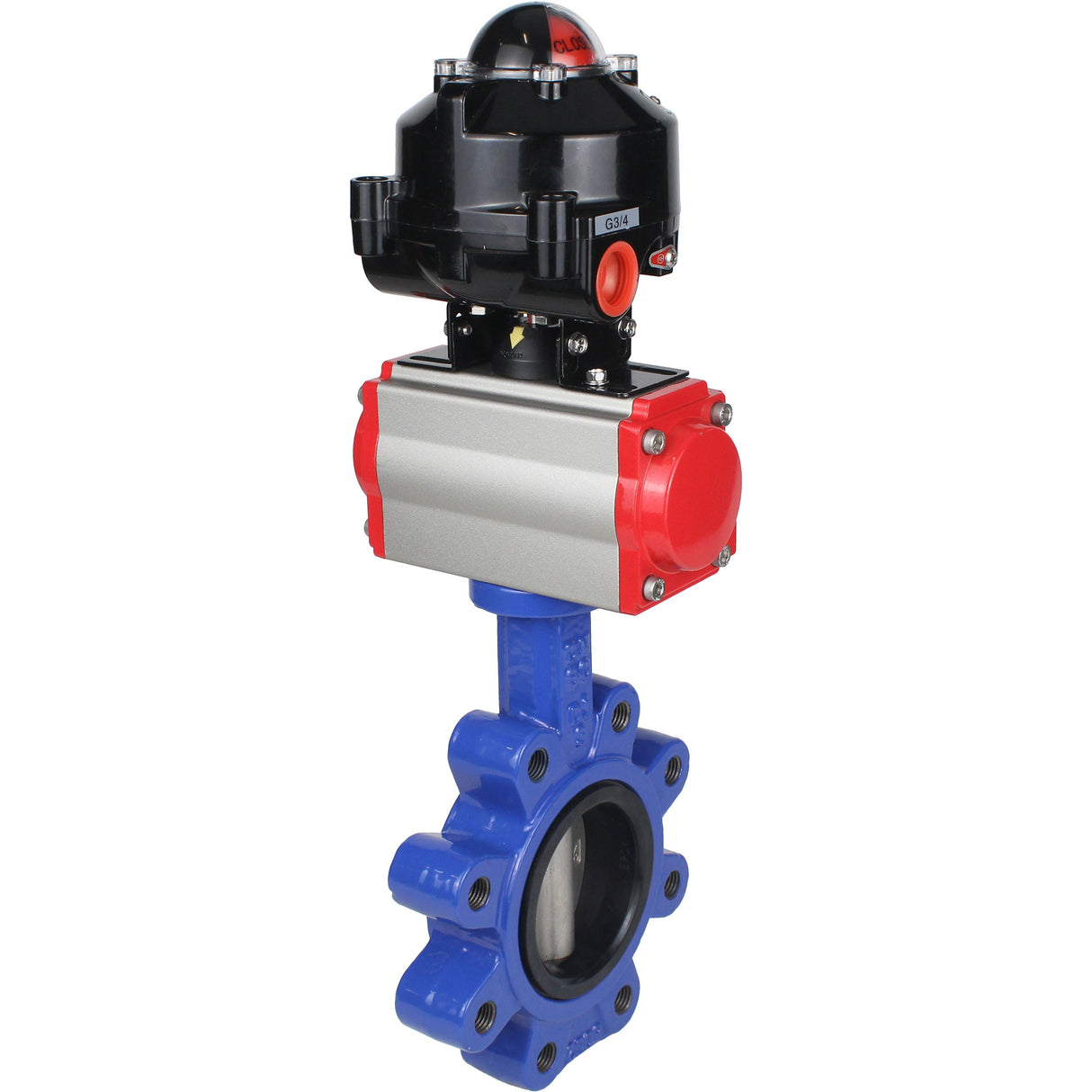 Vanne papillon d'eau Elephant WBV1631E-2W-Fb-H, matériau du corps - fonte QT450, matériau du disque - acier inoxydable AISI 304, joint - EPDM, actionneur pneumatique PA-SA avec ressorts de rappel, 4M310-08 220V, BKV APL-510N EX