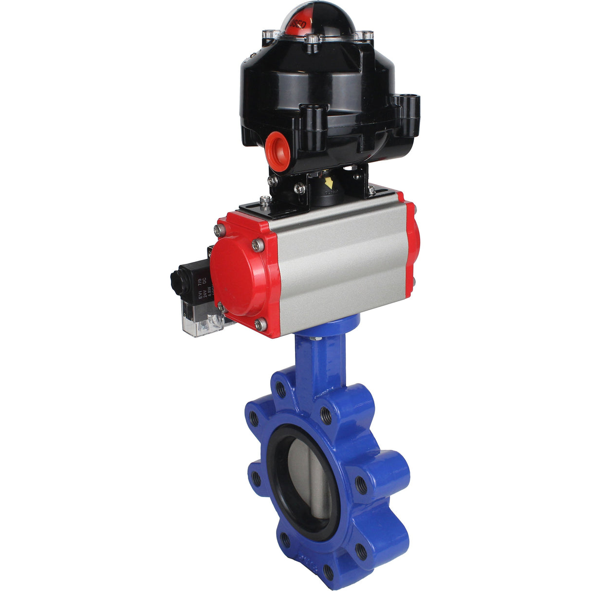 Vanne papillon d'eau Elephant WBV1631N-2W-Fb-H, matériau du corps - fonte QT450, matériau du disque - acier inoxydable AISI 304, joint - NBR, actionneur pneumatique PA-SA avec ressorts de rappel, 4M310-08 24V, BKV APL-510N EX