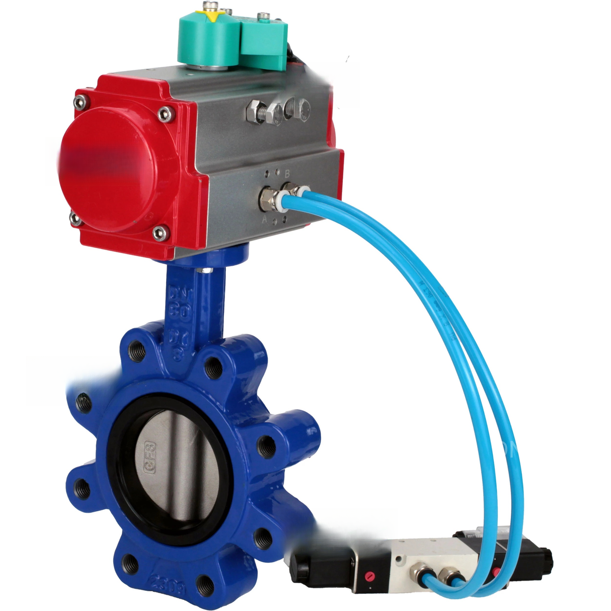 Disc rotary valves Elephant WBV1631N-2W-Fb-H DN50-150 16 bar LUG body - QT450 cast iron, disc - 304 stainless steel, seal - NBR, with pneumatic actuator PA-DA-XXX, pneumatic distributor 4V320-10 220V and ALS200D magnetic switch