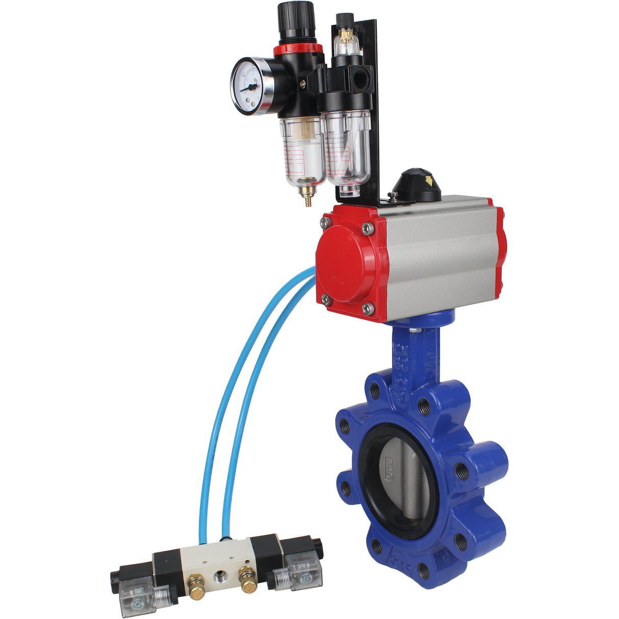 Vanne papillon d'eau Elephant WBV1631N-2W-Fb-H, matériau du corps - fonte QT450, matériau du disque - acier inoxydable AISI 304, joint - NBR, actionneur pneumatique PA-SA avec ressorts de rappel, 4V320-10 220V BPV AFC2000