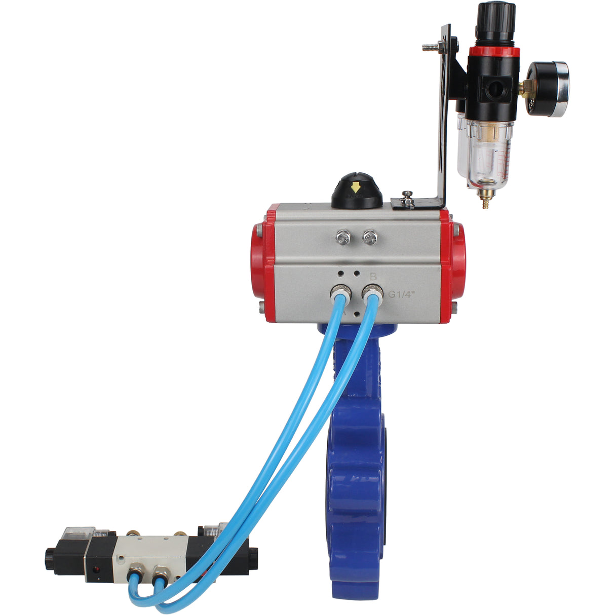 Vanne papillon d'eau Elephant WBV1631N-2W-Fb-H, matériau du corps - fonte QT450, matériau du disque - acier inoxydable AISI 304, joint - NBR, avec actionneur pneumatique double effet PA-DA, 4V320-10 220V, BPV AFC2000