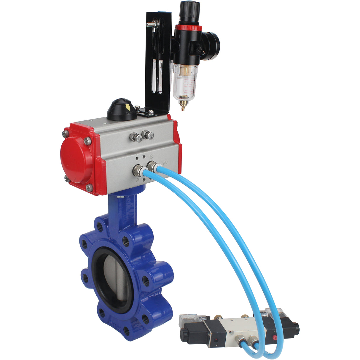 Vanne papillon d'eau Elephant WBV1631N-2W-Fb-H, matériau du corps - fonte QT450, matériau du disque - acier inoxydable AISI 304, joint - NBR, avec actionneur pneumatique double effet PA-DA, 4V320-10 220V, BPV AFC2000